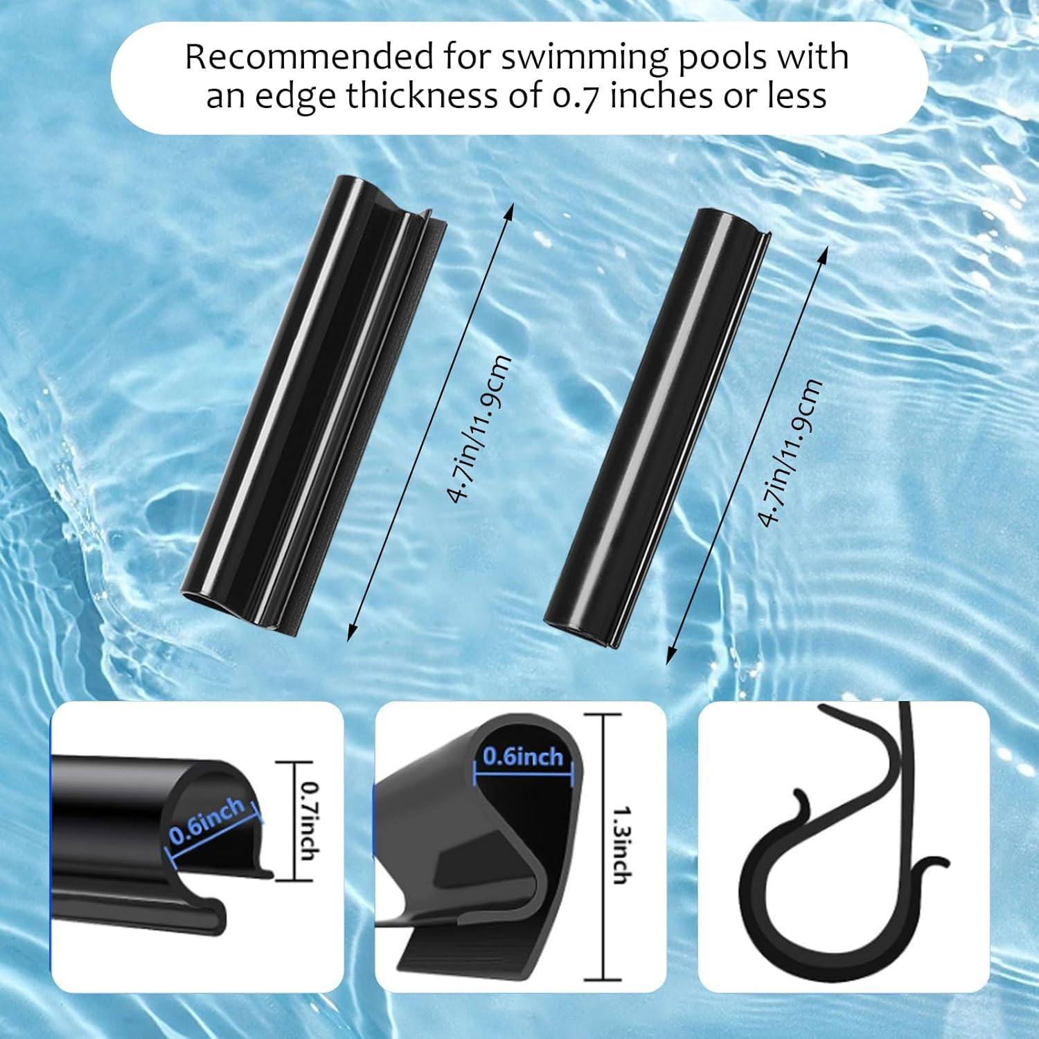 60 Pcs Winter Pool Cover Clips for above Ground Pools, 2 Shapes Pool Clips Pool Cover Clamps Black 4.7 Inch Pool Wind Guard Clips to Protect Swimming Pools image number 6