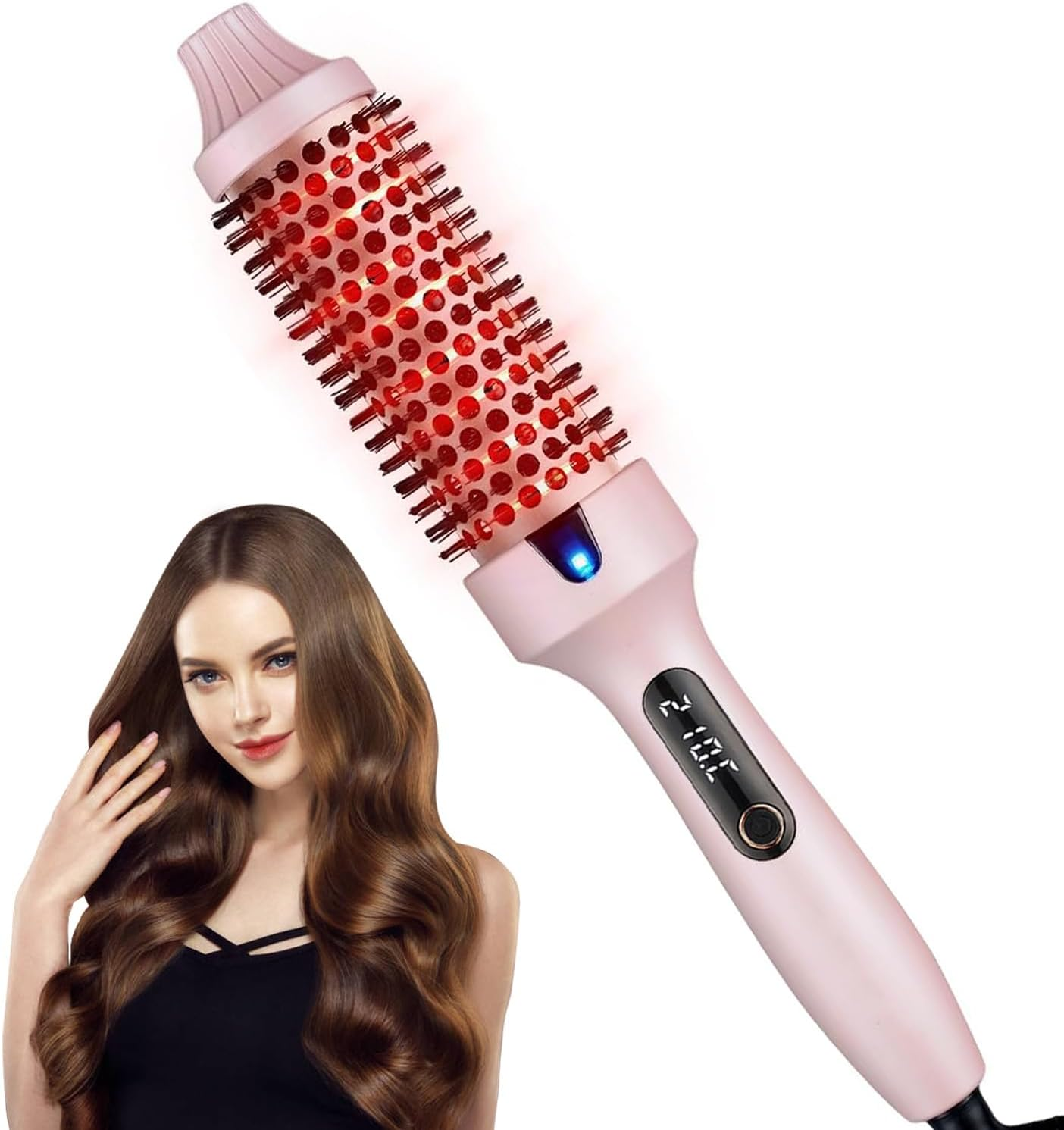 Infrared Heated round Brush 1.5Inch Ionic Thermal Hair Curler Combs for Dry Hair Curling Volumizing LED Display Smooth Styling Ceramic Brush