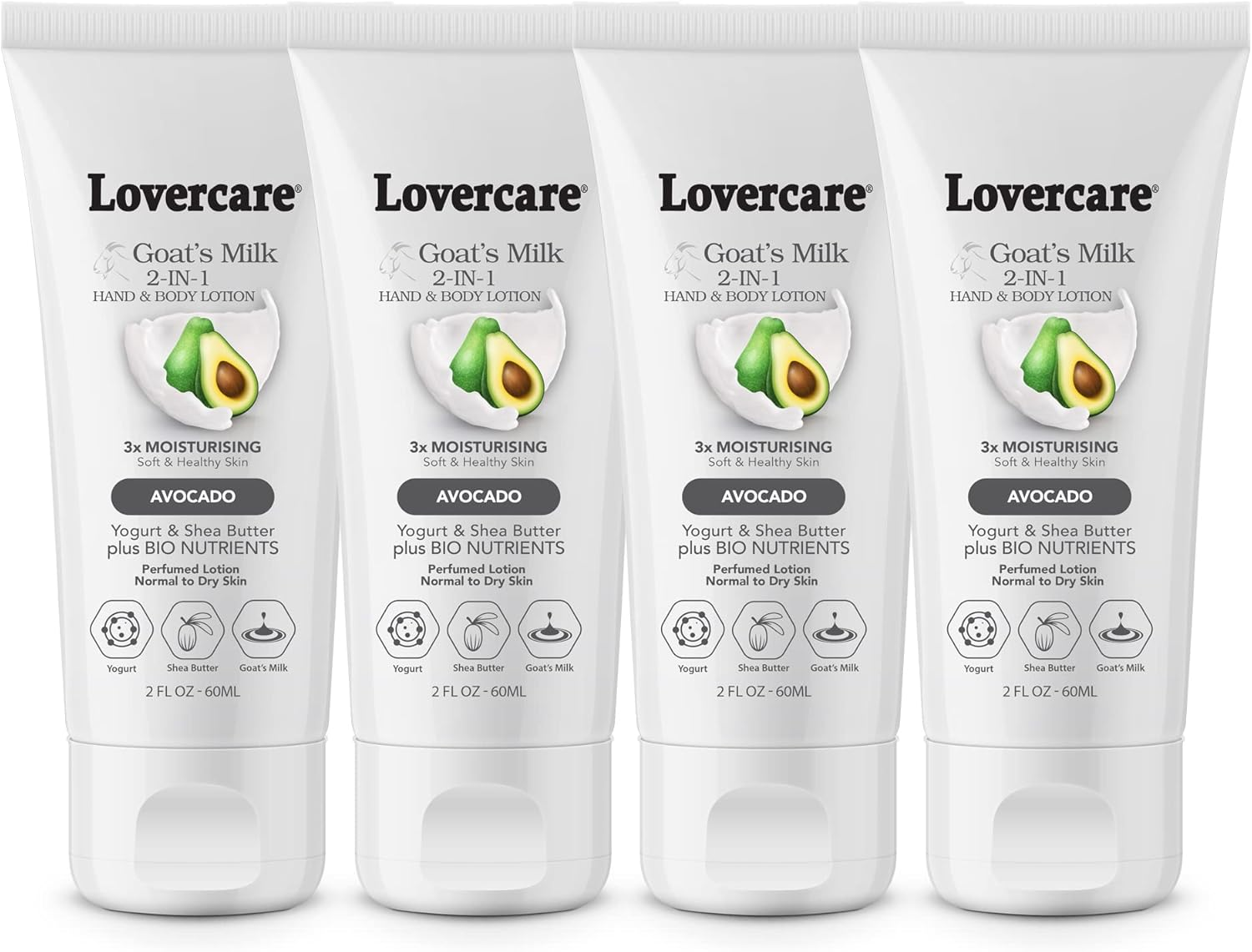Lovercare 4-PACK Goat Milk 2-IN-1 Hand & Body Lotion for Dry Skin 2 Oz (60 Ml) Avocado - Pack of 4 image number 4
