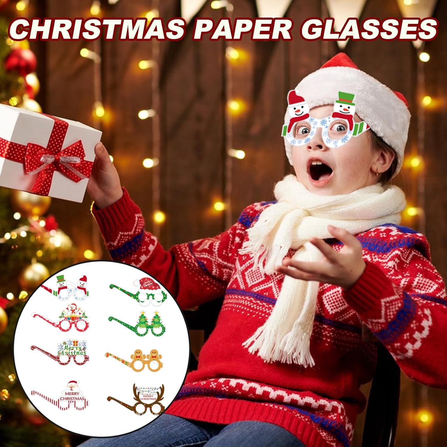 8Pcs Novelty Christmas Glasses to Wear,Christmas Props,Christmas Glass,Novelty Glasses Photo Booth Decorations,Christmas Photo Props,Creative Funny Eyewear for Kids Adults Carnival Fancy Party Gifts image number 4