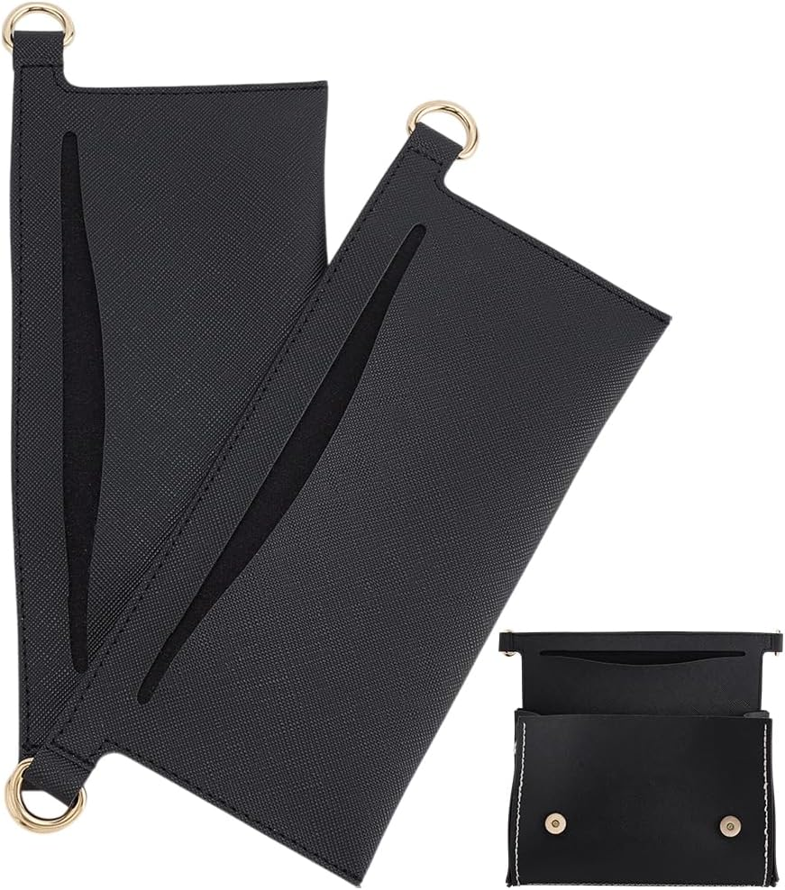 WADORN 2Pcs Classic Black Purse Insert Organizer Kit for Wallet Diagonal Shoulder Bag Clutch Wallet Crossbody Convert Liner Insert Soft Fabrics with D Rings 3X9Inch