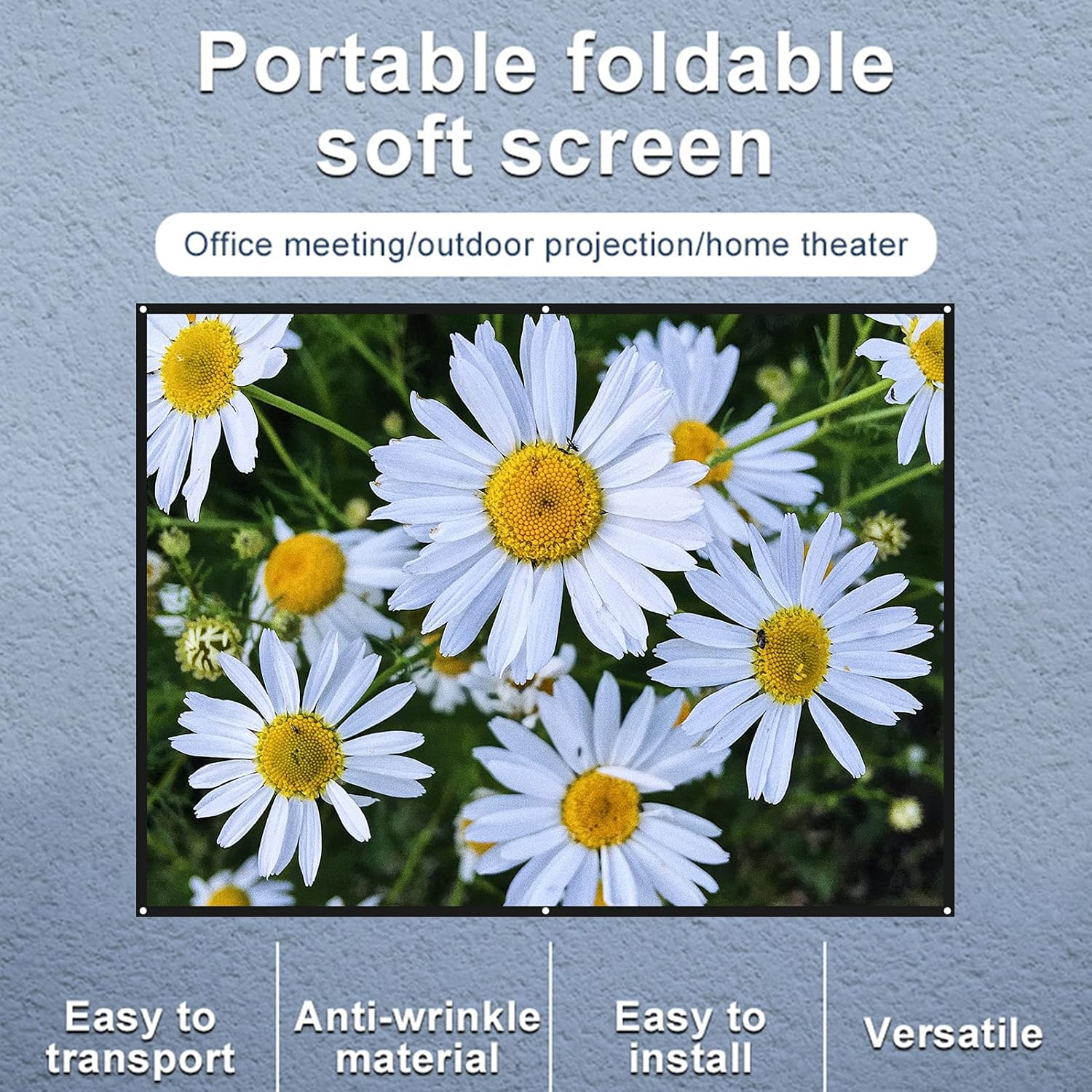 84 Inch Projector Screen 4 3 HD 4K Foldable Portable Sided -Crease Movie with Hooks for Indoor Home Theater Office Meeting image number 2