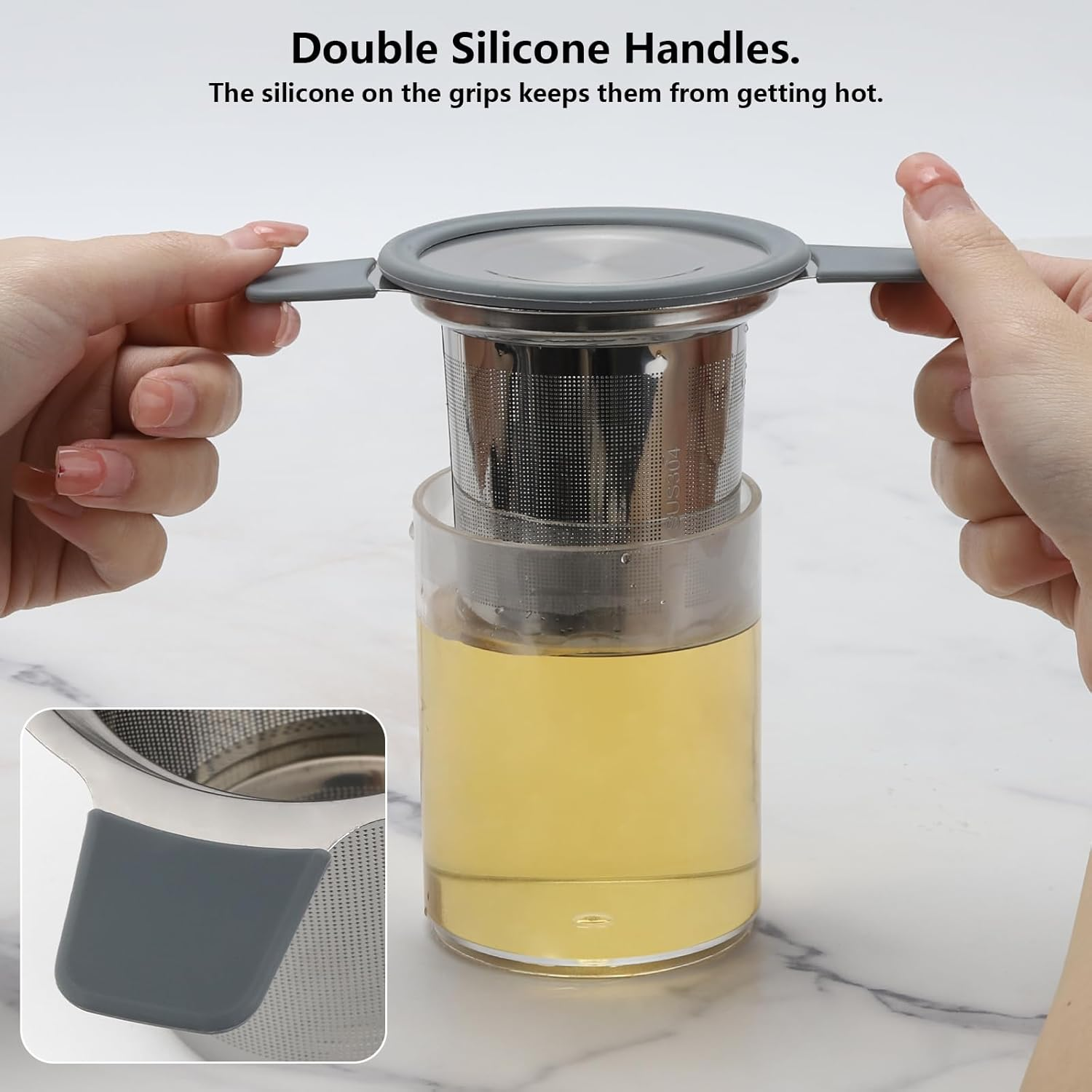 Tea Infuser Strainers, Stainless Steel Loose Leaf Tea Stepper with Heat Proof Double Handles and Lid, Extra Fine Mesh Infusers image number 2