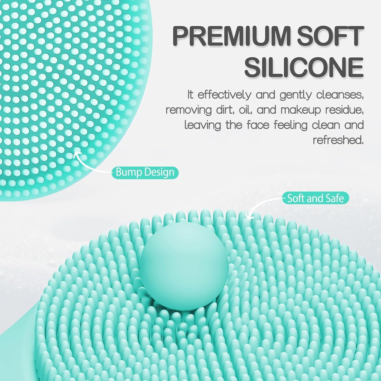 PRITECH Silicone Face Scrubber, Rechargeable Facial Cleansing Brush with Heat Massage End, Vibrating Exfoliator Scrubber for Deep Cleaning, Waterproof Face Brush for Women and Men (Greenau) - Greenau image number 6