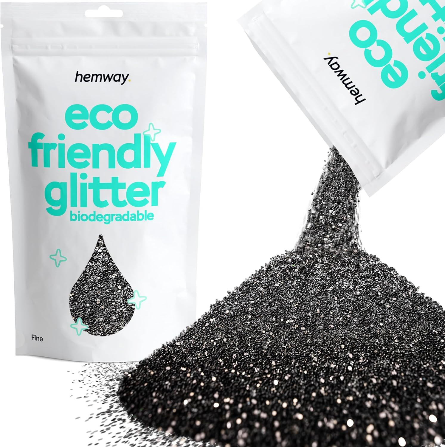 Hemway Eco Friendly Biodegradable Glitter 100G / 3.5Oz Bio Cosmetic Safe Sparkle Vegan for Face, Eyeshadow, Body, Hair, Nail and Festival Makeup, Craft - 1/64" 0.015" 0.4Mm - Black image number 1