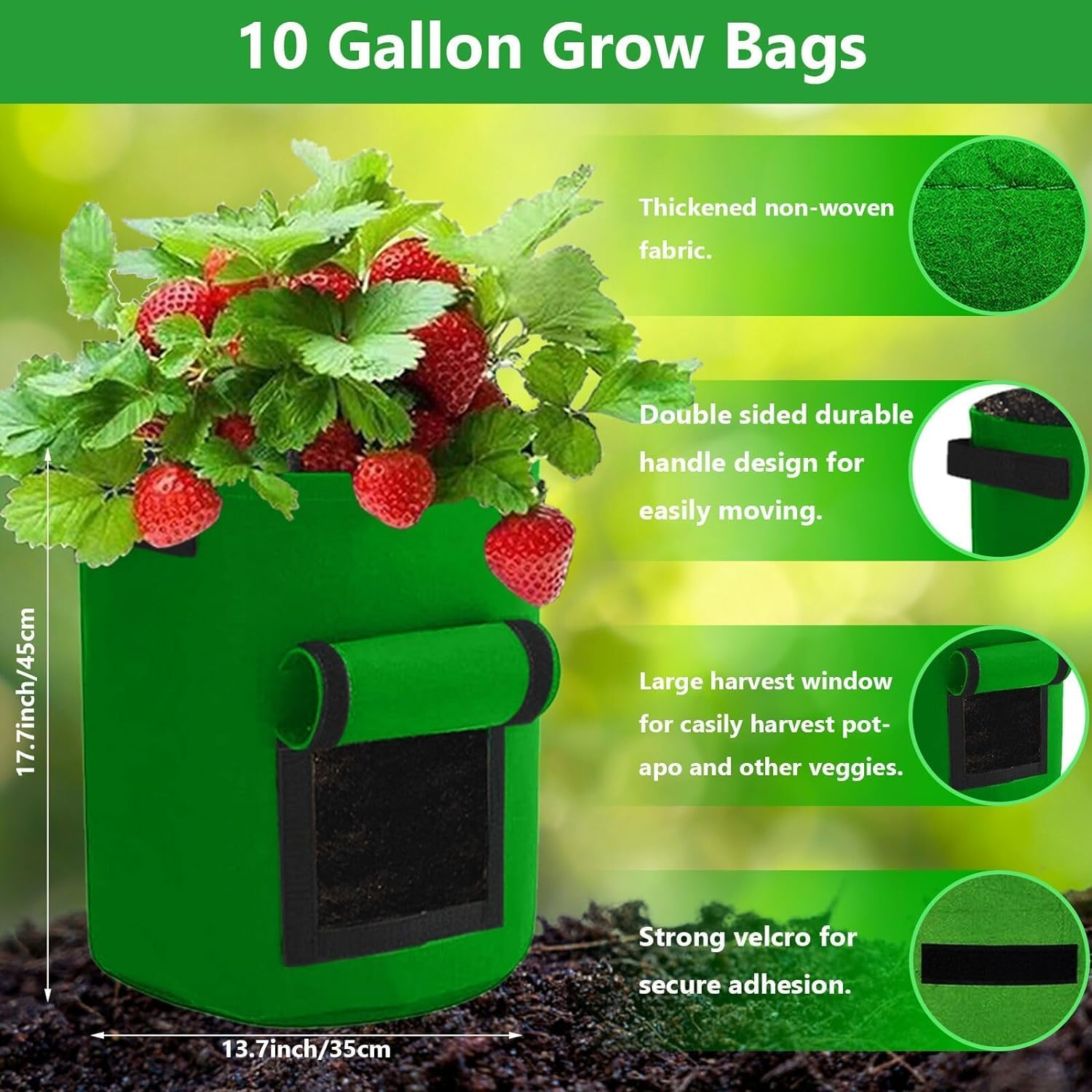 6 Pack，10 Gallon Potato Grow Bags，Potato Bags for Growing Potatoes,Garden Planting Pot with Durable Handle and Harvest Window, Thickened Nonwoven Fabric Container for Potato, Tomato, Carrot 35*35*40Cm image number 6