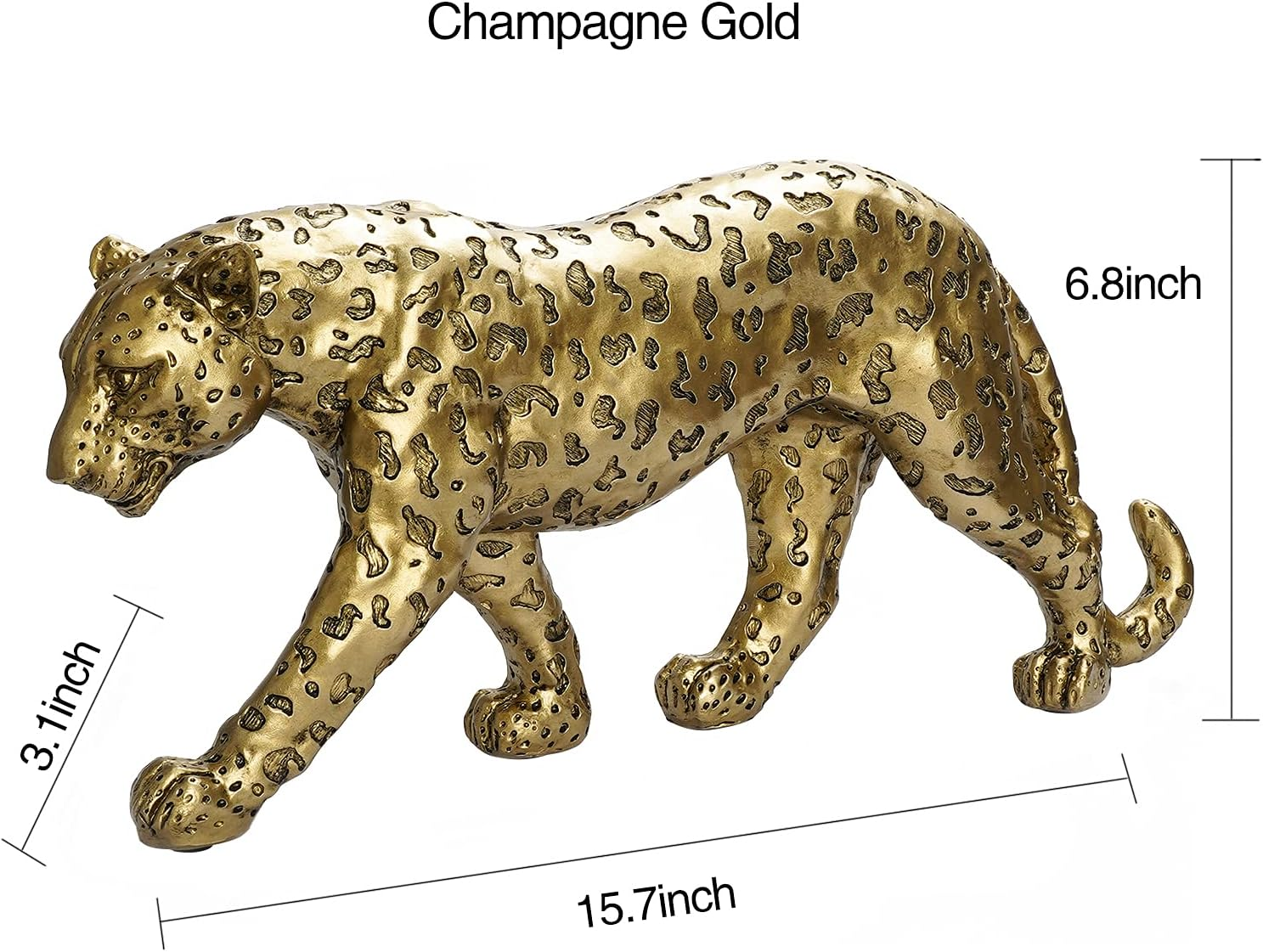 Polyroyal Cheetah Statue Home Decor Leopard Sculpture Resin Sitting Cheetah Figurine Desktop Table Top Ornament Decoration for Home Office-Gold or Silver (Walking-Champagne Gold) - Black,Gold,Silver image number 6