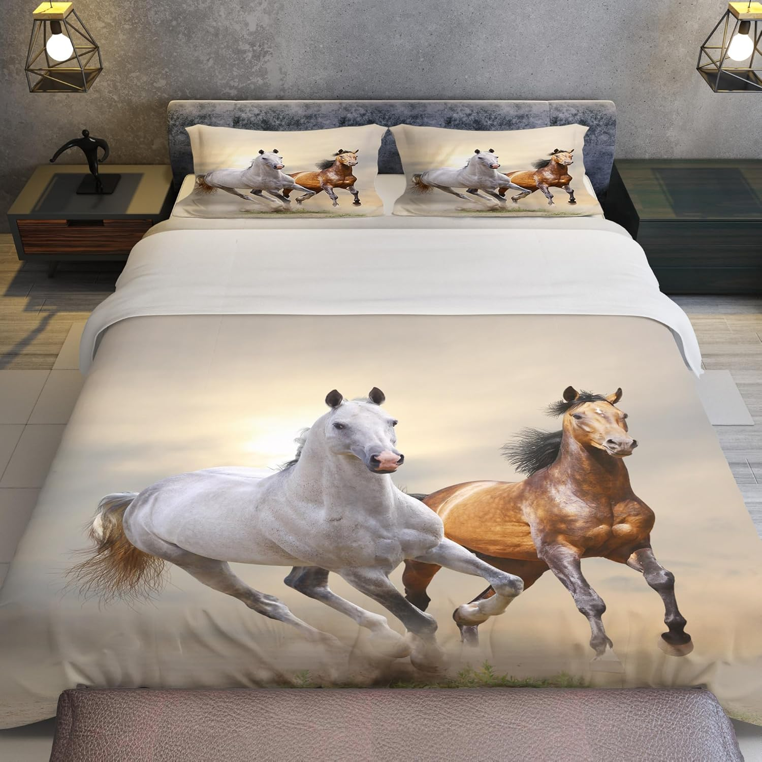 Bedding Set for Horses 3D Print, Children'S Bedding Set, Animal Horses Motif, Microfibre Duvet Cover Set with Zip and Pillowcase 50 X 75 Cm, for Children, Boys, Teenagers (Two Horses, 200 X 200 Cm) image number 7