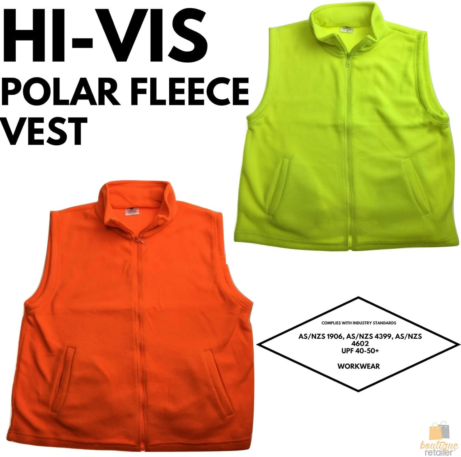 Men'S HI VIS Polar Fleece Full Zip Plain Safety Vest, Fluro Yellow, X-Large image number 2