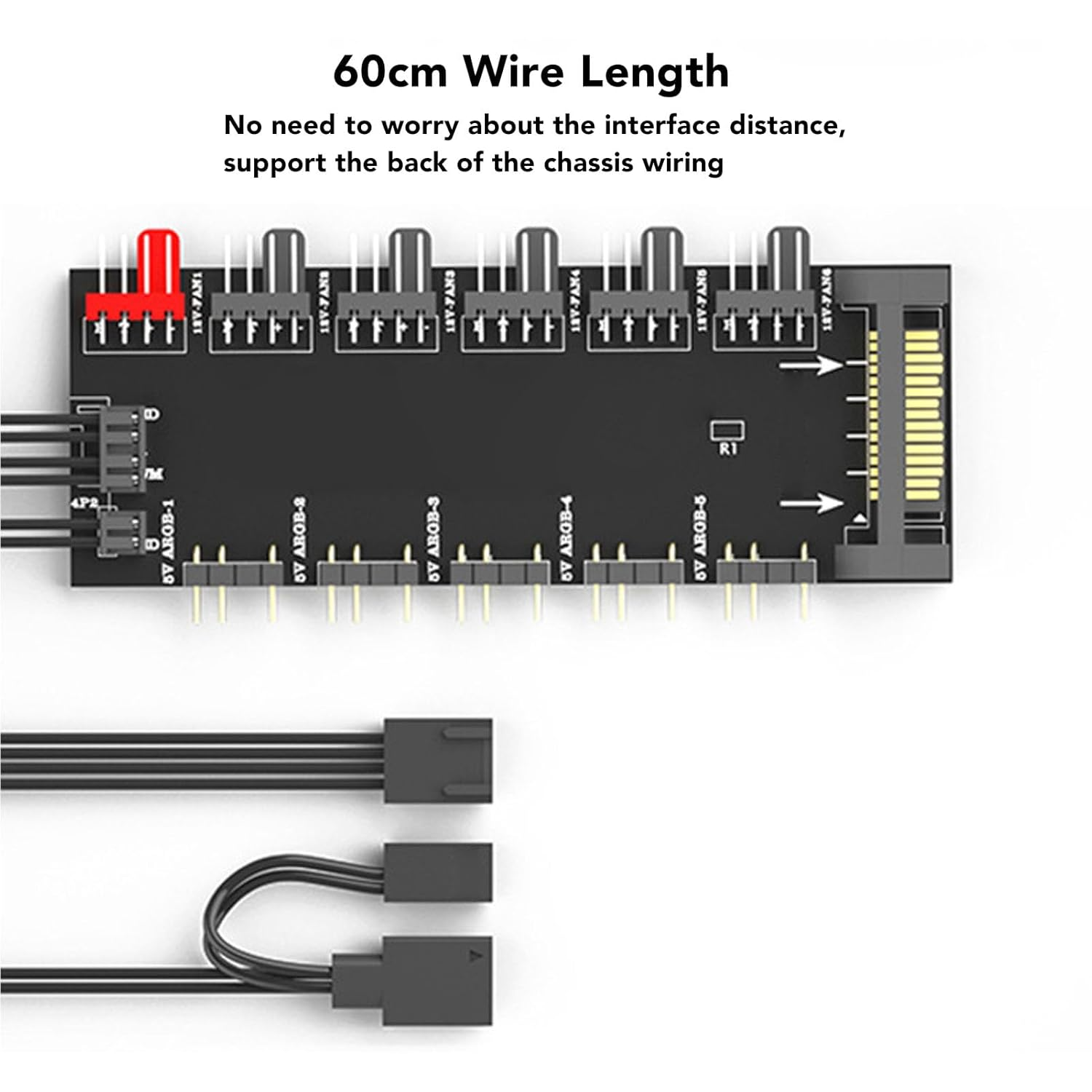 ARGB PWM Hub with 6X12V 4PIN PWM Fan & 5X5V 3PIN LED Ports, 15PIN Power Supply, 93X40Mm for Desktop Laptop Server image number 1