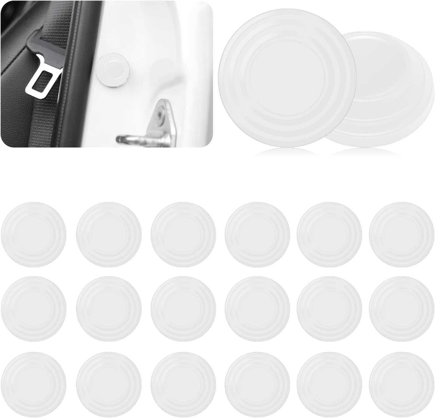 20 PCS Car Door Shock Absorbers, Soft Vehicle Soundproof Sticker Pads with Adhesive, Universal Waterproof Automobile Door Side Protectors for Car, Sedan, Truck, SUV (White)