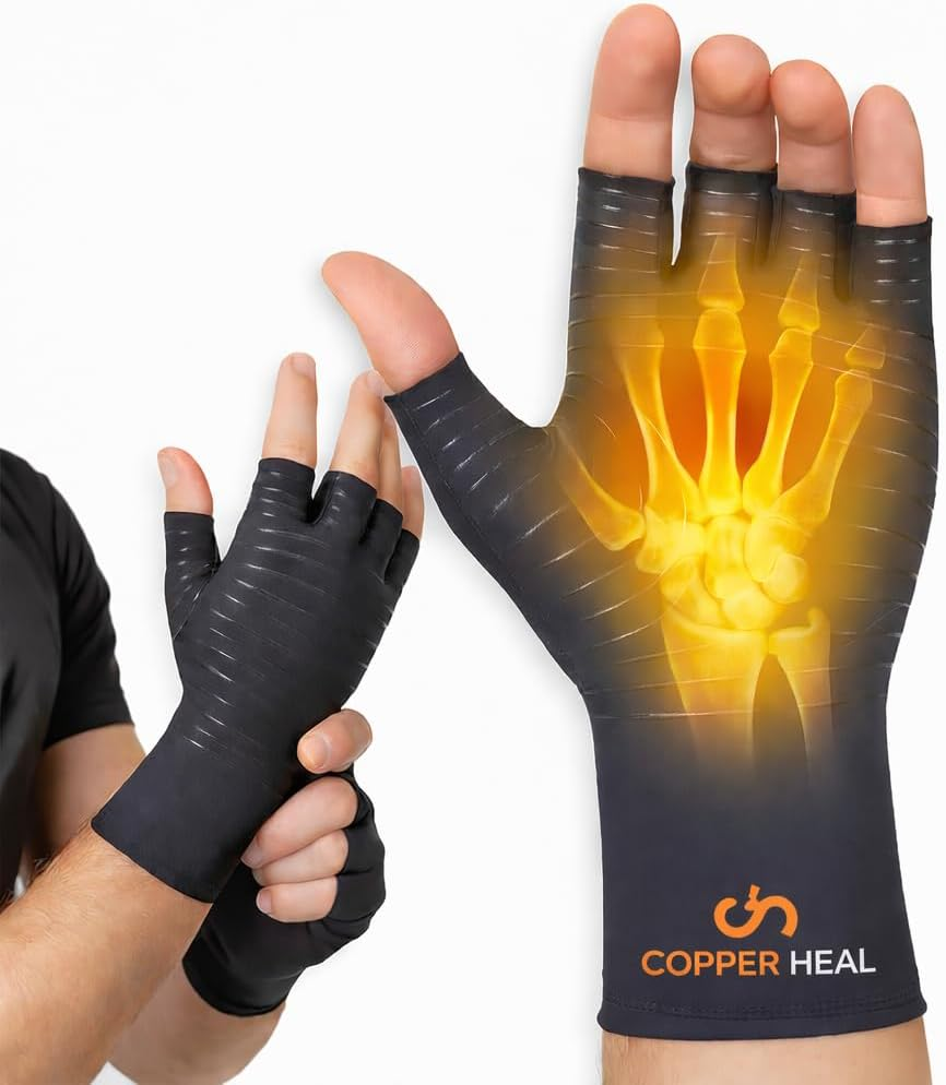 COPPER HEAL Arthritis Compression Gloves - BEST Copper Gloves (1 Pair) for Rheumatoid Arthritis, Carpal Tunnel, RSI, Osteoarthritis & Tendonitis (S, Black)