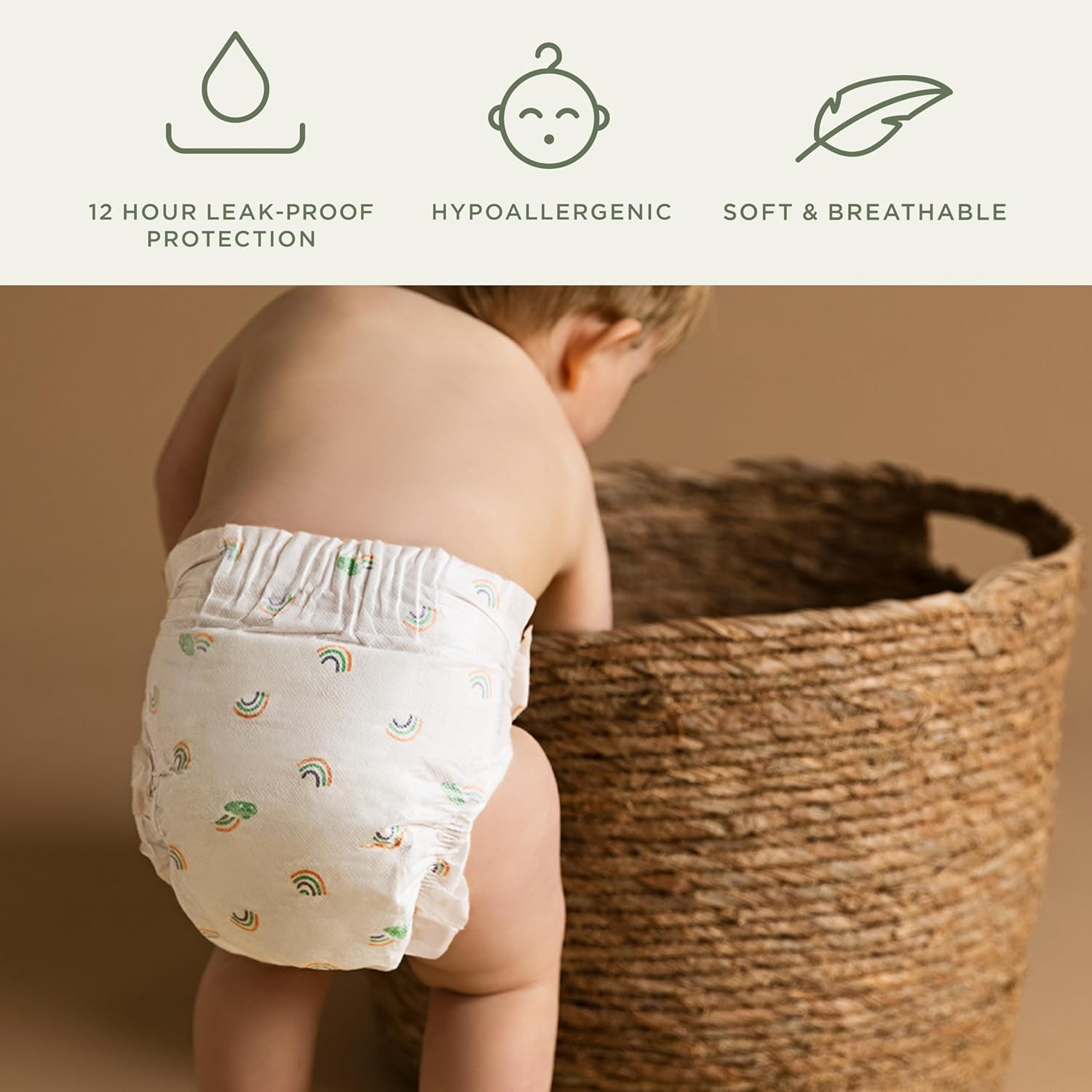 Tooshies Nappies | Size 4 Toddler 10-15Kg | Made with Organic Bamboo | 12 Hrs Leak Free | Unisex | Rainbow Print | 1 WEEK SUPPLY image number 6