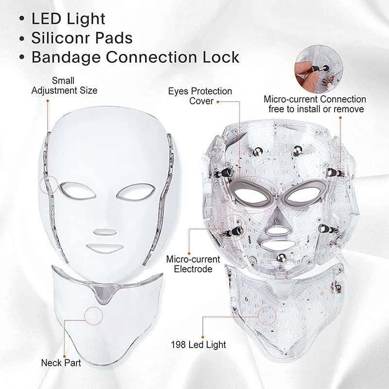 Led Face Mask with Neck - 7 Color Photon Blue Red Light Maintenance Skin Rejuvenation Facial Skin Care Mask Maintenance for Healthy Skin Rejuvenation | Home Light Maintenance Facial Care Mask image number 5