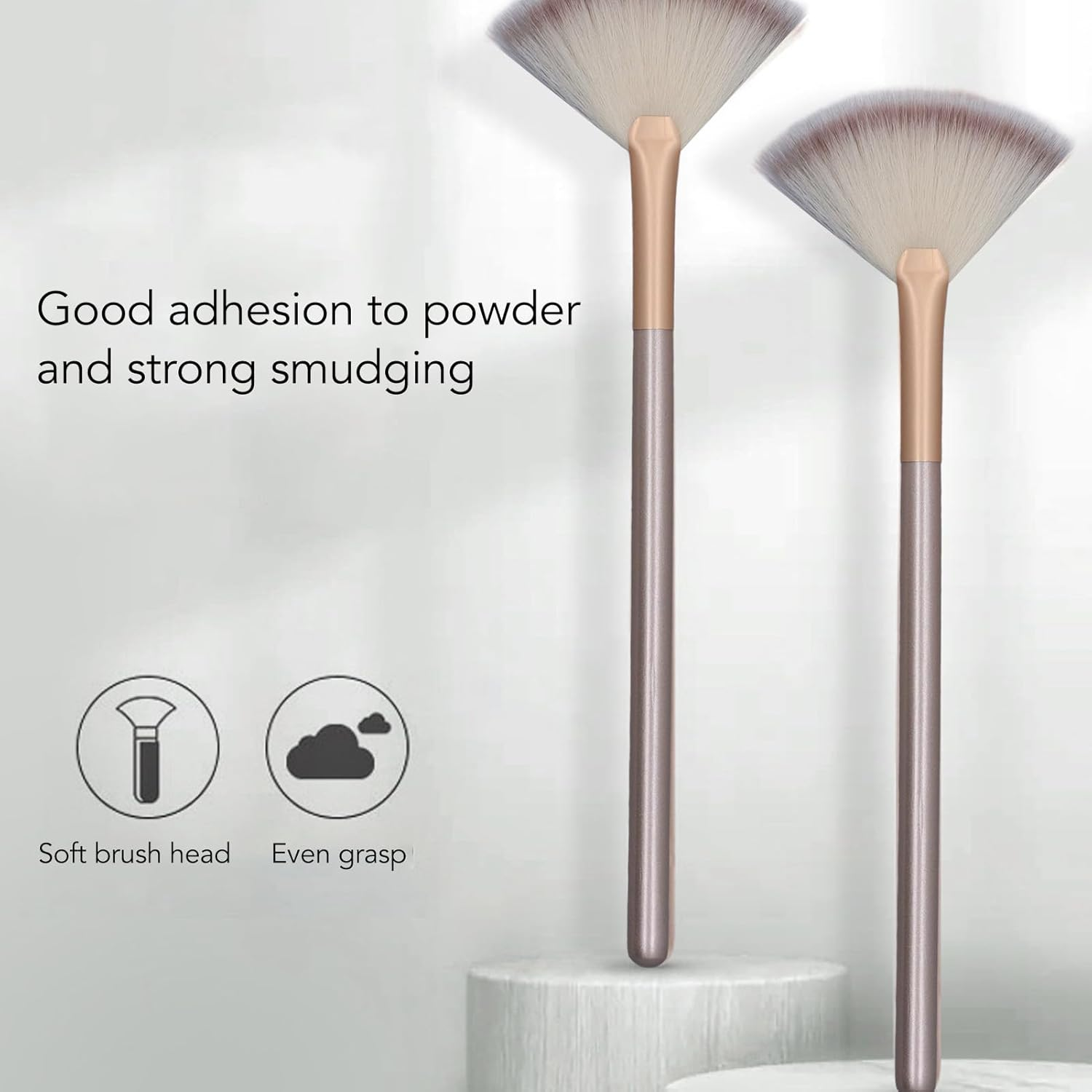 Ejoyous 9PCS Champagne Color Facial Fan Makeup Brush Set, Soft Fiber Bristles Aluminum Ferrule, Anti-Wear & Deformation, High Powder Pickup & Blending for Setting/Blush/Loose Powder image number 4