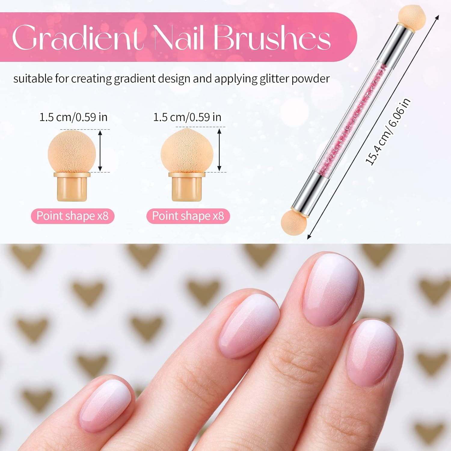 4 Pieces Nail Art Sponge Ombre Sponge Nail Brush Gradient Nail Brush Double Head Sponge Nail Art Tool with 16 Pieces Replacement Head for Nail Art Manicure(Pink, White) - Pink,Purple,Red,White image number 7