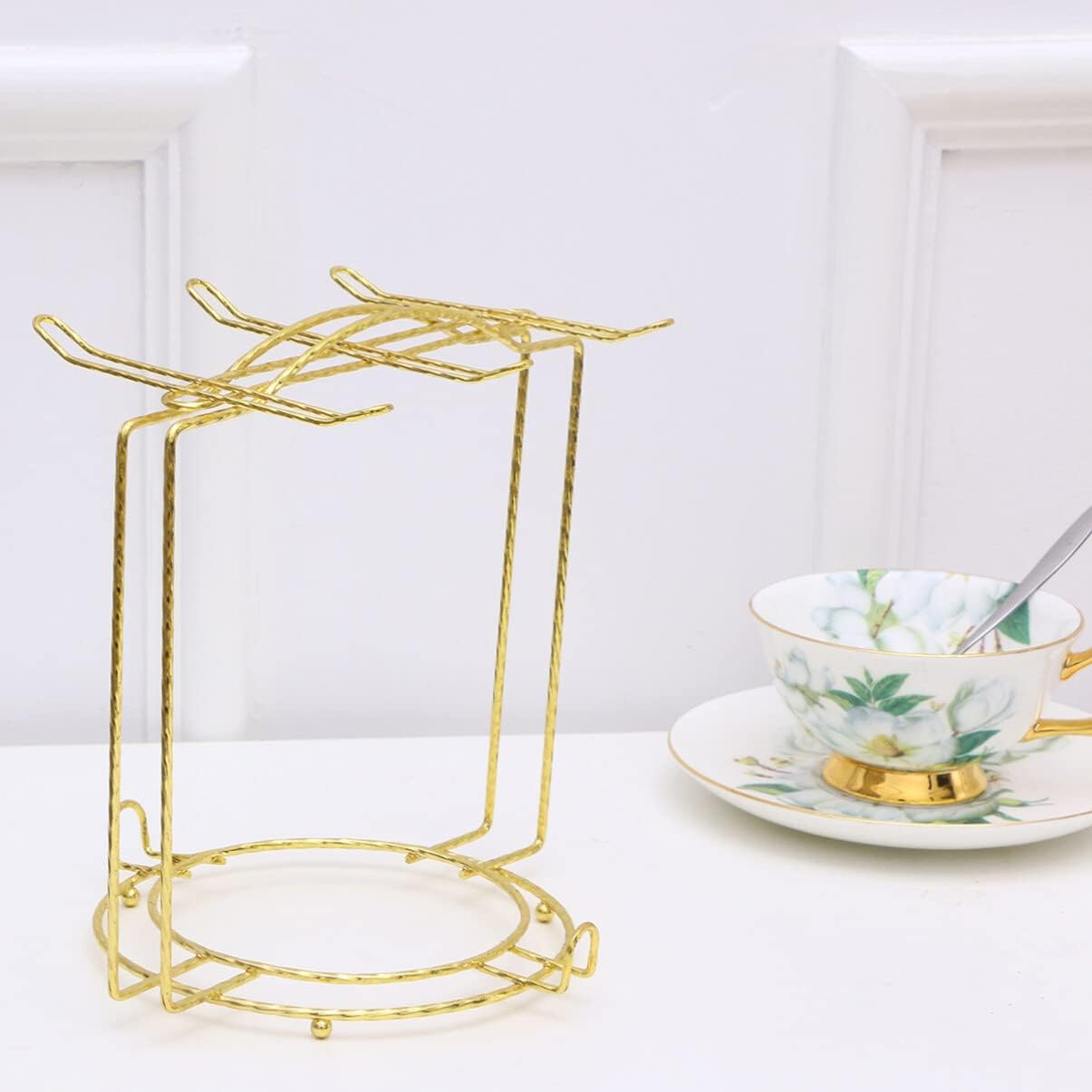 Luxshiny Clothes Drying Rack Coffee Cup Holder Rack, Stainless Steel Mug Rack Cup Saucer Display Stand Tea Cup Rack Display for Table Cabinet Clothes Rack - Golden2 image number 2