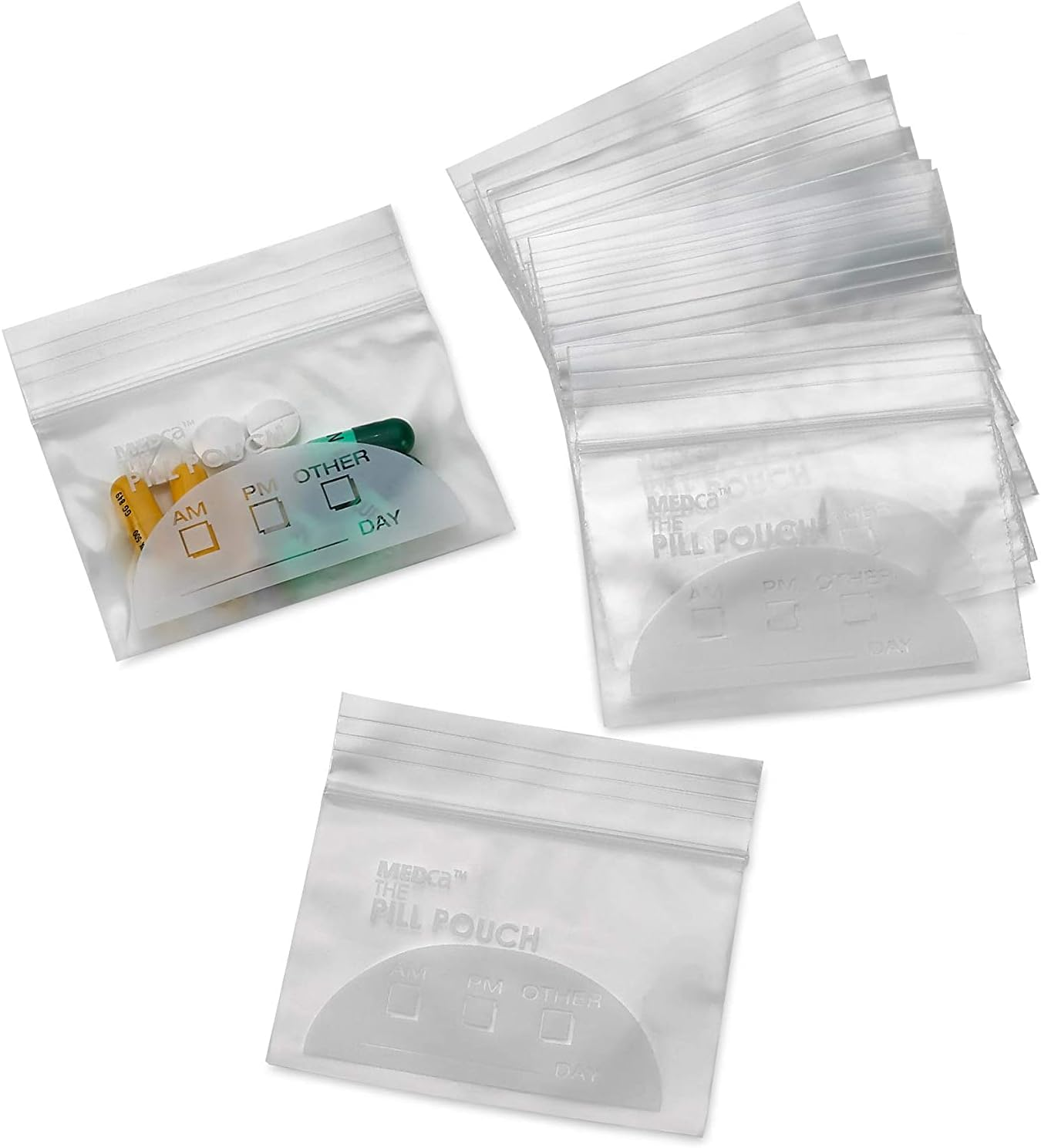 Pill Pouch Bags - (Pack of 250) 3" X 2.75" - BPA Free, Poly Bag Disposable Zipper Pills Baggies, Daily AM PM Travel Medicine Organizer Storage Pouches, Best Clear Reusable with Write-On Labels