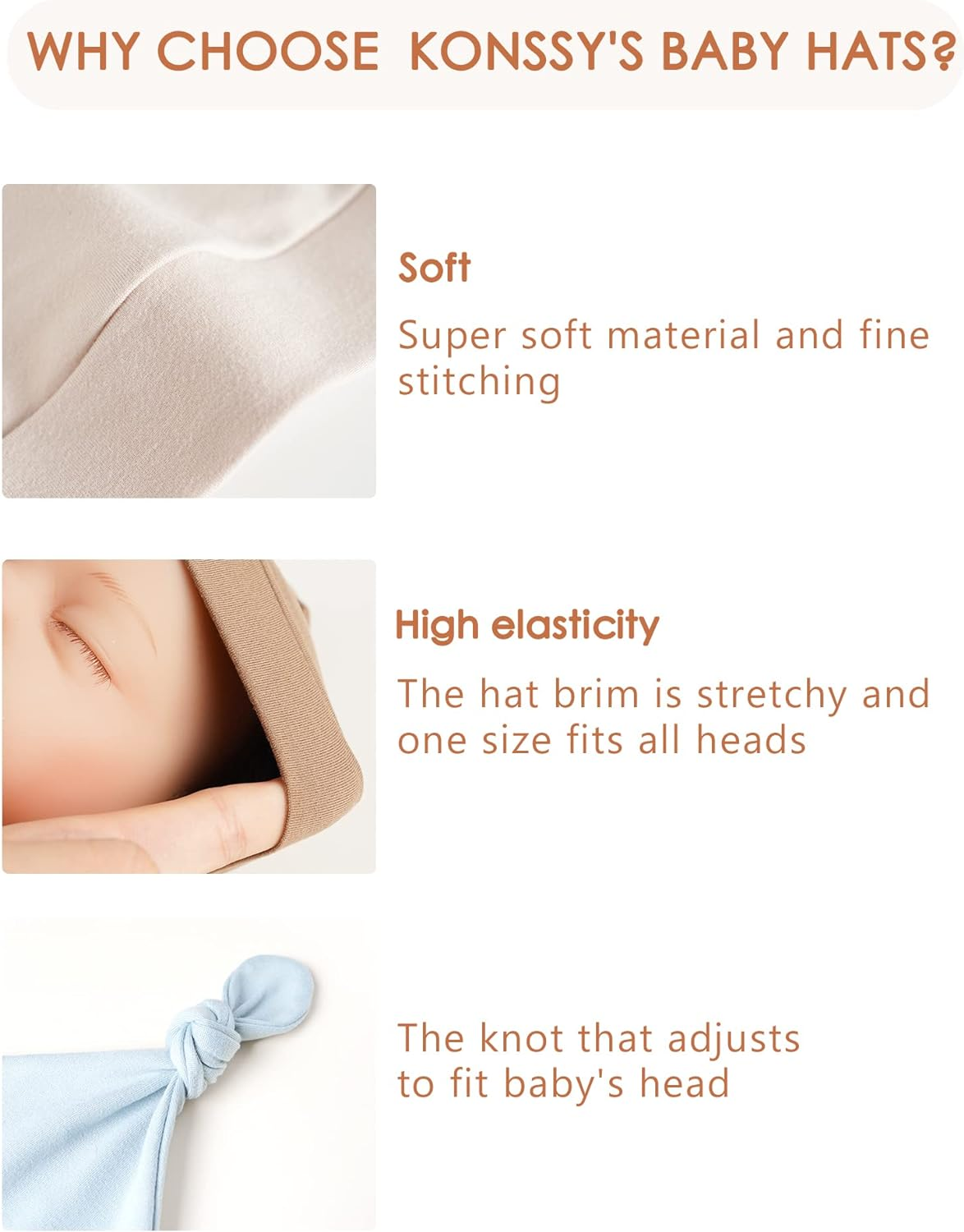 Konssy 8 Pack Baby Newborn Hats Set Knot Beanie Hats Soft for Infant Baby Girls Boys Caps 0-6 Months - Pink image number 5