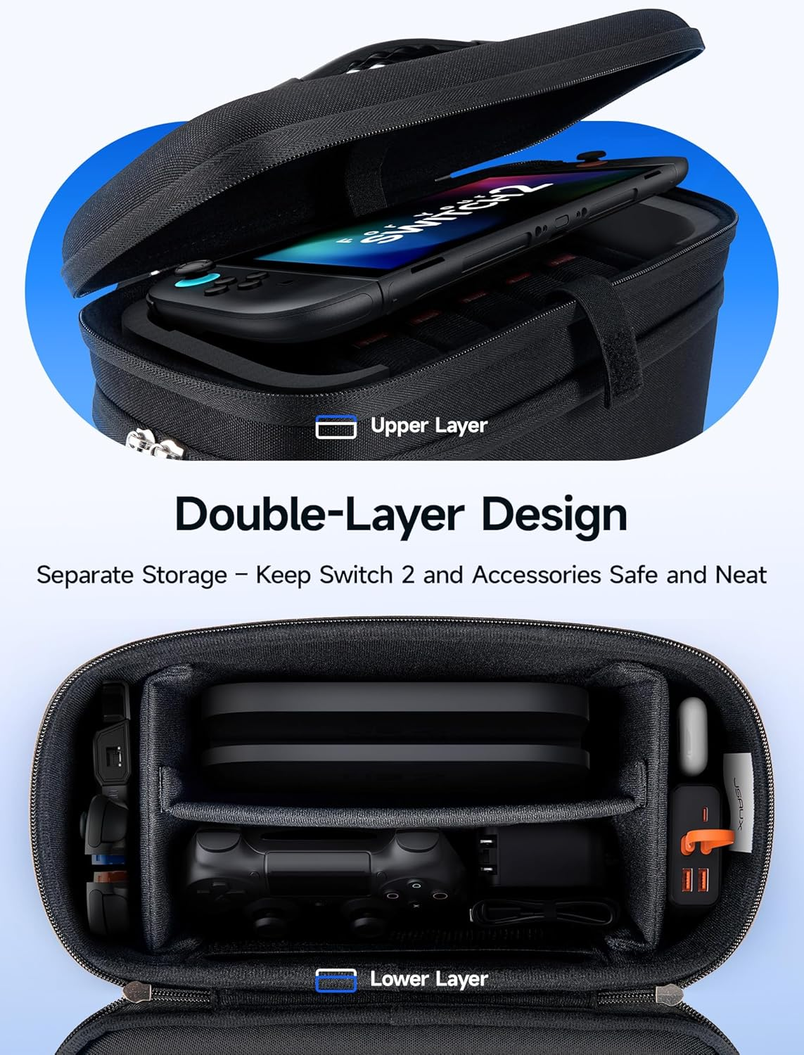 JSAUX All-In-One Carrying Case for Nintendo Switch 2, Travel Storage Bag Fits Dock, Controllers and Accessories, Holds Switch 2 with Protective Case, Large Capacity &ndash; Black image number 4