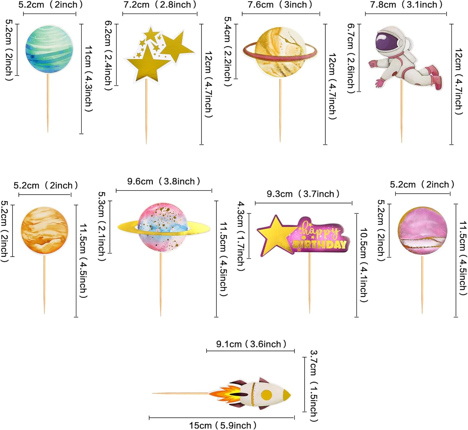 10 Pcs Space Cake Topper, Planet Astronaut Earth Cupcake Picks Space Theme Kids Baby Shower Party or Birthday Party Cake Decorations - Blue image number 5