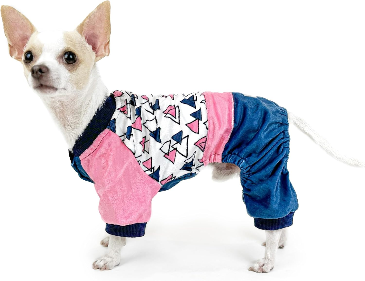 Huskimo Dog Pyjamas Triangle Blue 67Cm &ndash; Soft Dog Pajamas for Winter, Cute Triangle Print, Press-Stud Closure, High Cut Belly, Machine Washable, 8 Size