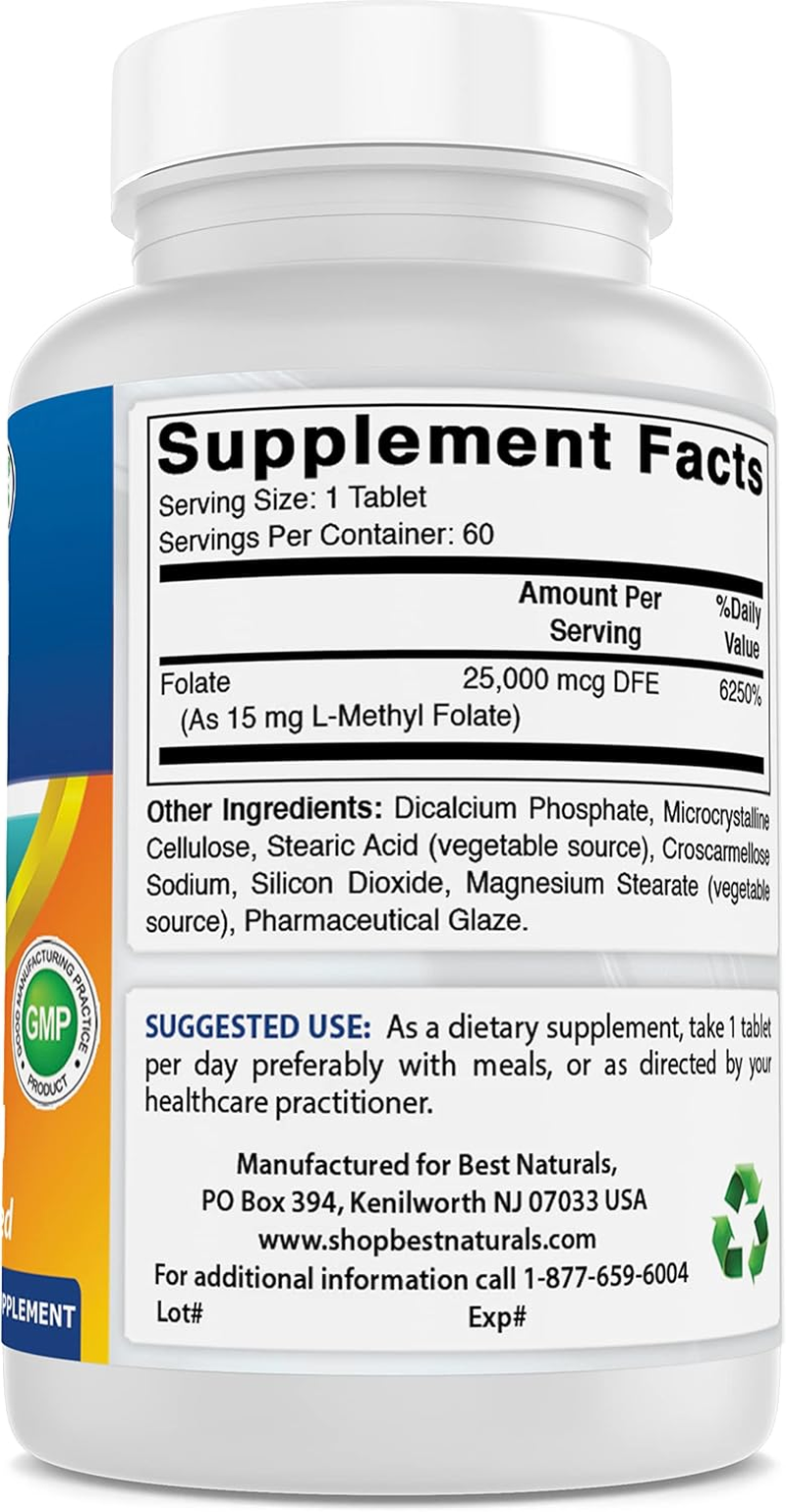 Best Naturals Methyl Folate 15000 Mcg 60 Tablets image number 1