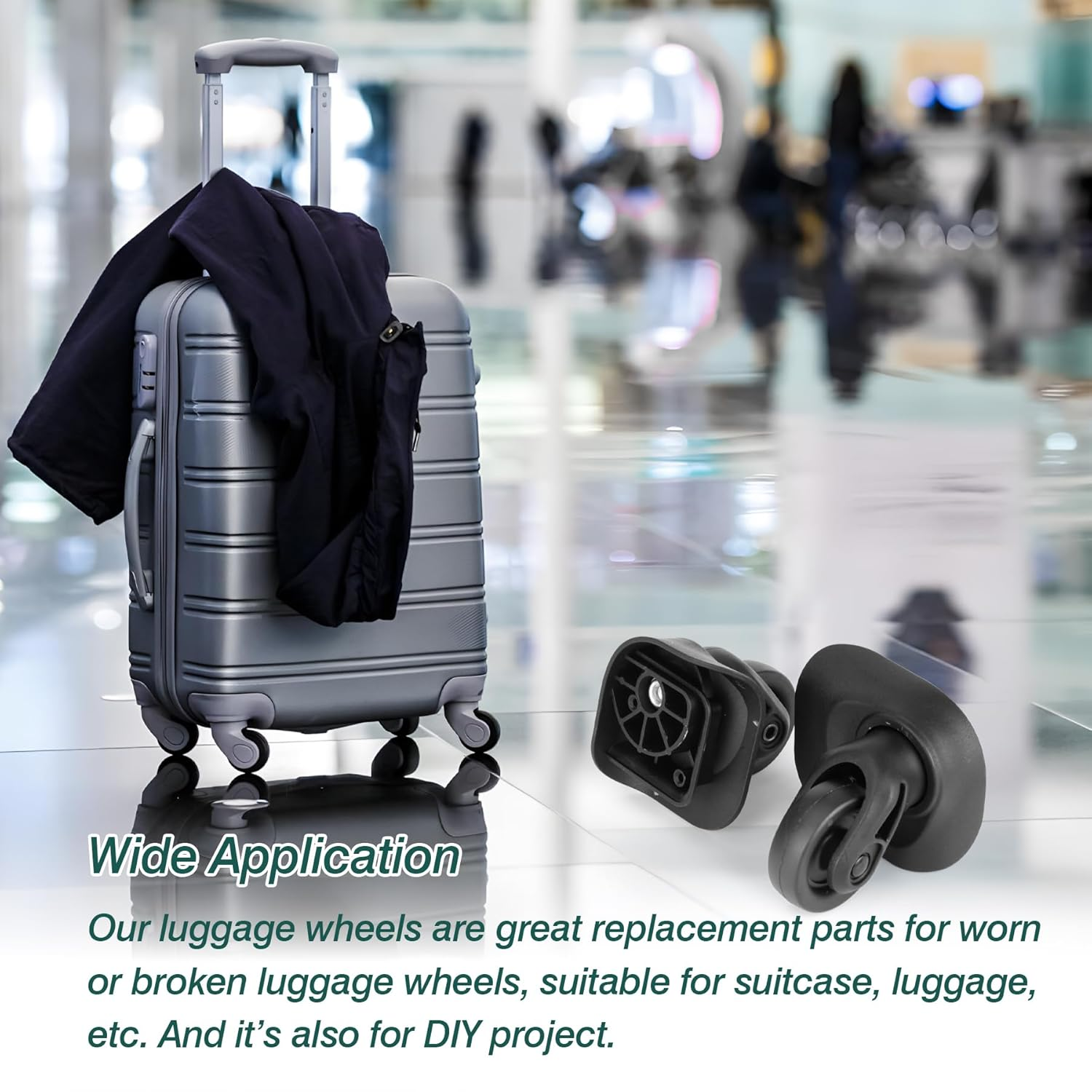 Ech.Apr 2Pcs Luggage Wheels Replacement, Plastic Luggage Suitcase Wheels, 360 Degree Rotation Wheel, Black, Black, 2Pcs, Ea237 image number 3