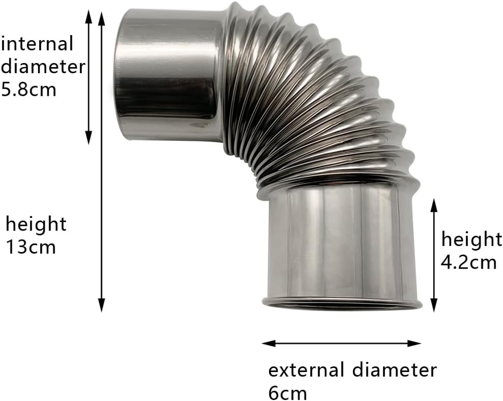 Elbow Chimney Diameter 6Cm 90 + 45 Degree 2 Stainless Steel Camper Wood Stove Chimney Elbow Pipe