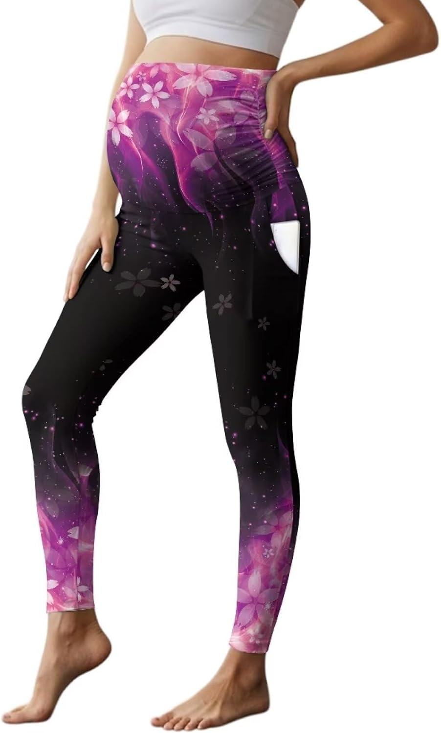 AFPANQZ Maternity Leggings Pregnant Pants over the Belly with Pockets High Waisted Stretch for Workout Tights Yoga Sweatpants