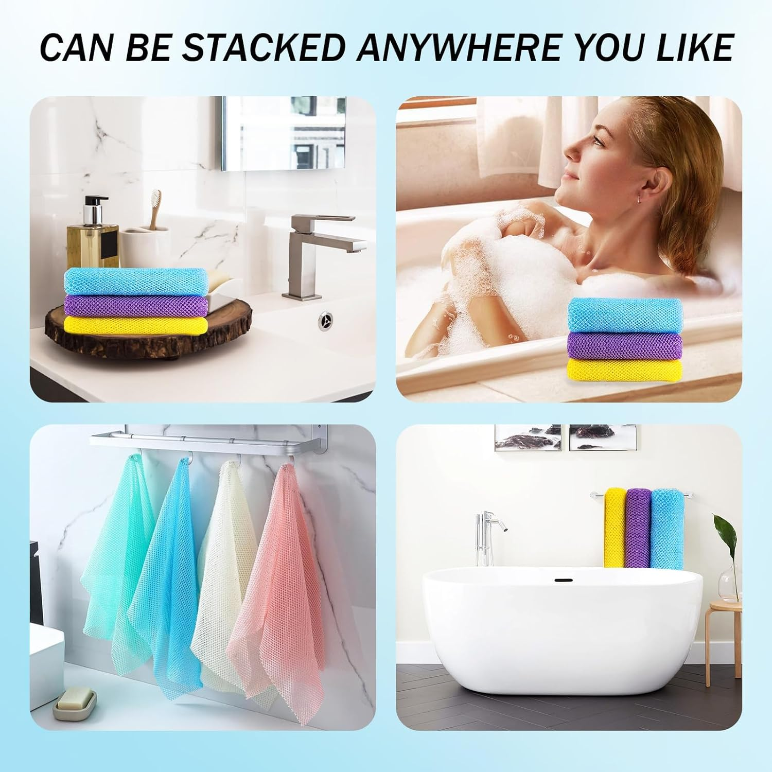 3 Pieces African Net Bath Sponge African Exfoliating African Scrubbing Long Net Rag African Wash Net Shower Body Scrubber, Yellow Pink Purple image number 6