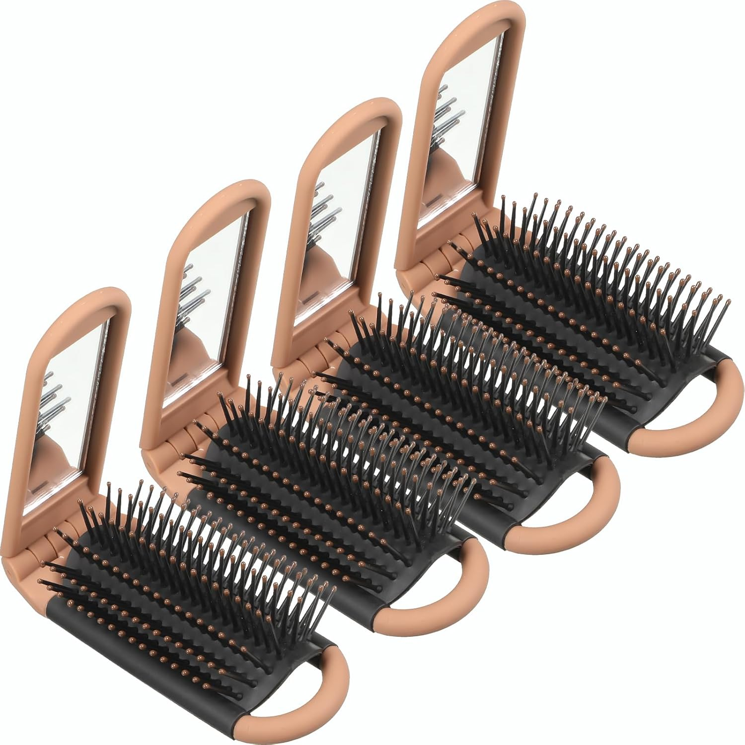 Nuenen 4 Pcs Folding Hair Brush with Mirror Portable Mini Hair Brush Small Compact Pocket Hair Comb for Family School Travel Car Gym Wig Bag Purse Gift Women Kids