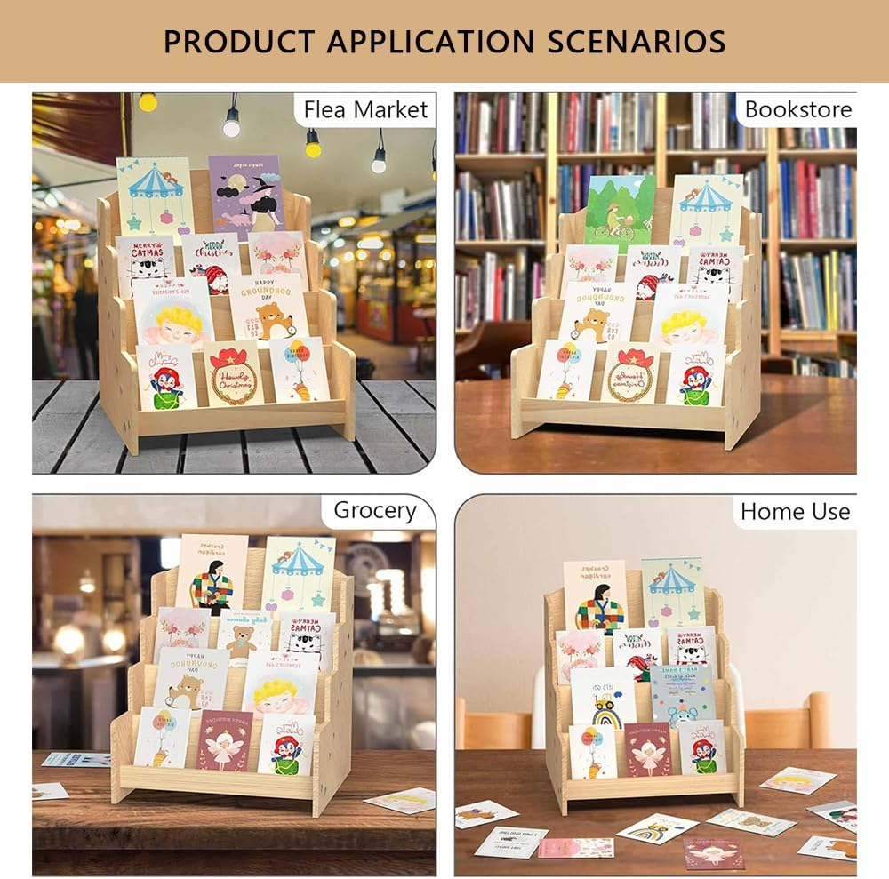 Greeting Card Organizer Display Rack &ndash; 4-Tier Wooden Stand for Stickers, Postcards, Brochures, and Photos &ndash; Ideal for Craft Fairs, Art Booths, and Retail Counters image number 3