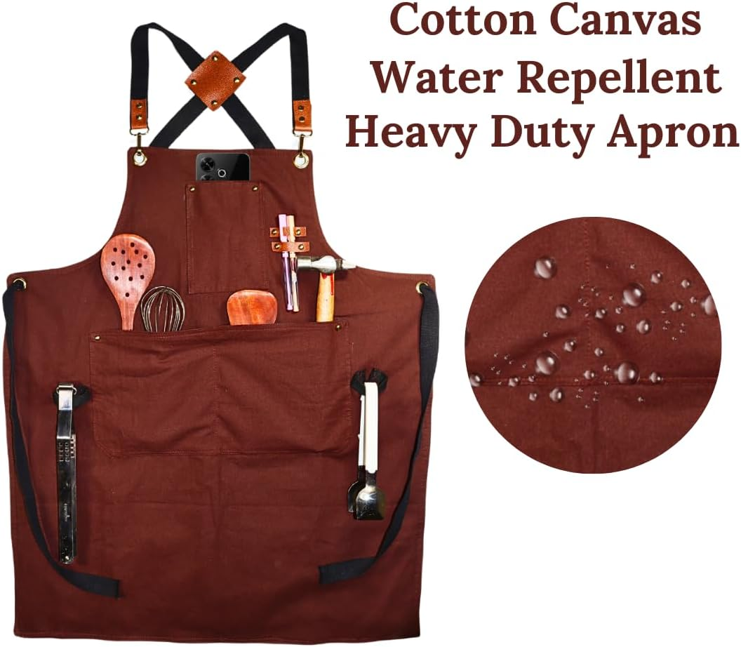 Heavy Duty Cotton Apron for Men & Women| Suitable for Home Kitchen | Triple Layer Waterproof Apron | Adjustable Strap for Chefs, Painters and Many More image number 6