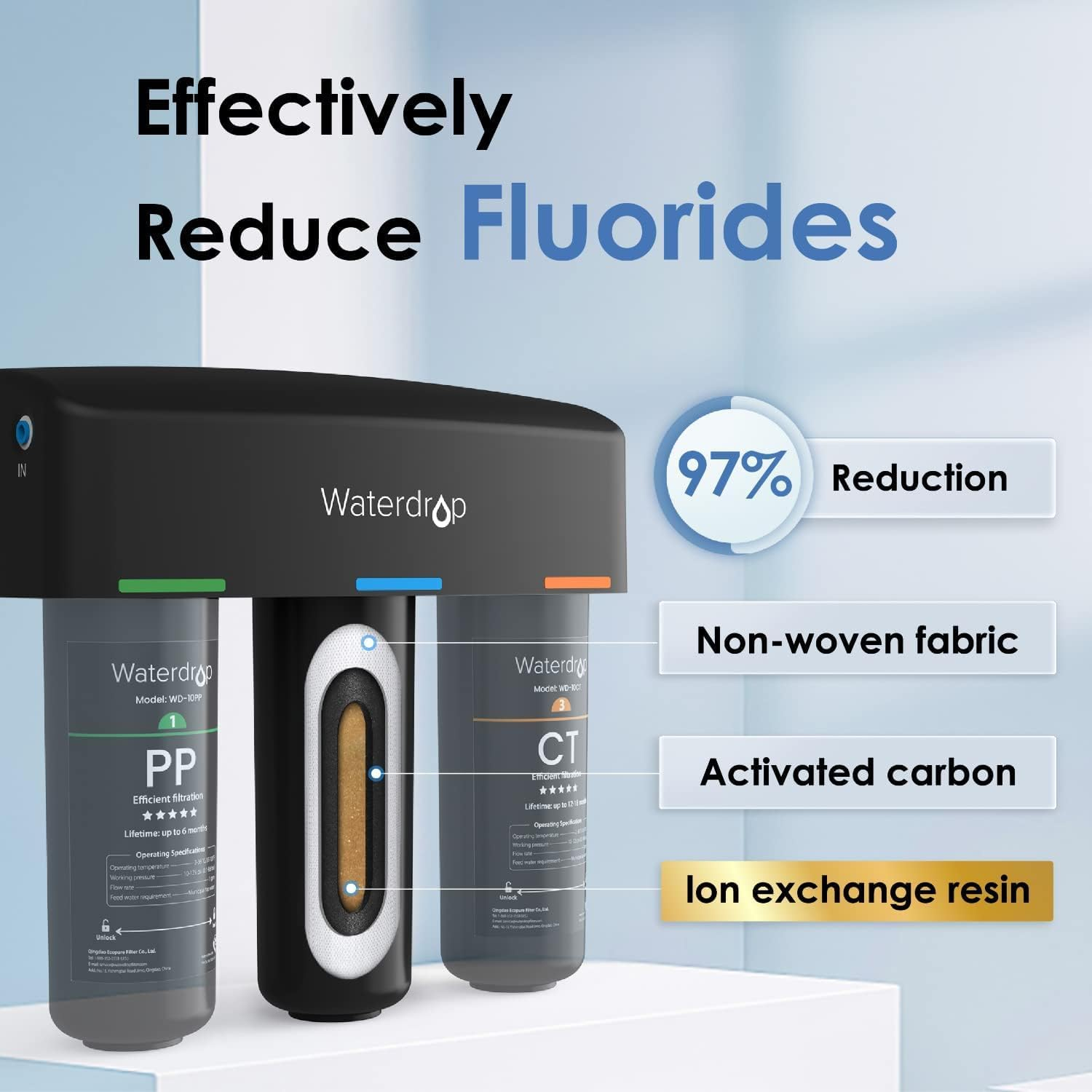 Waterdrop TSA Water Filter, 8 Layer under Sink Water Filter System, Water Purifier, Reduces PFAS, PFOA/PFOS, Fluoride, Chlorine, Bad Taste & Odor, NSF/ANSI 42 Certified Element image number 5