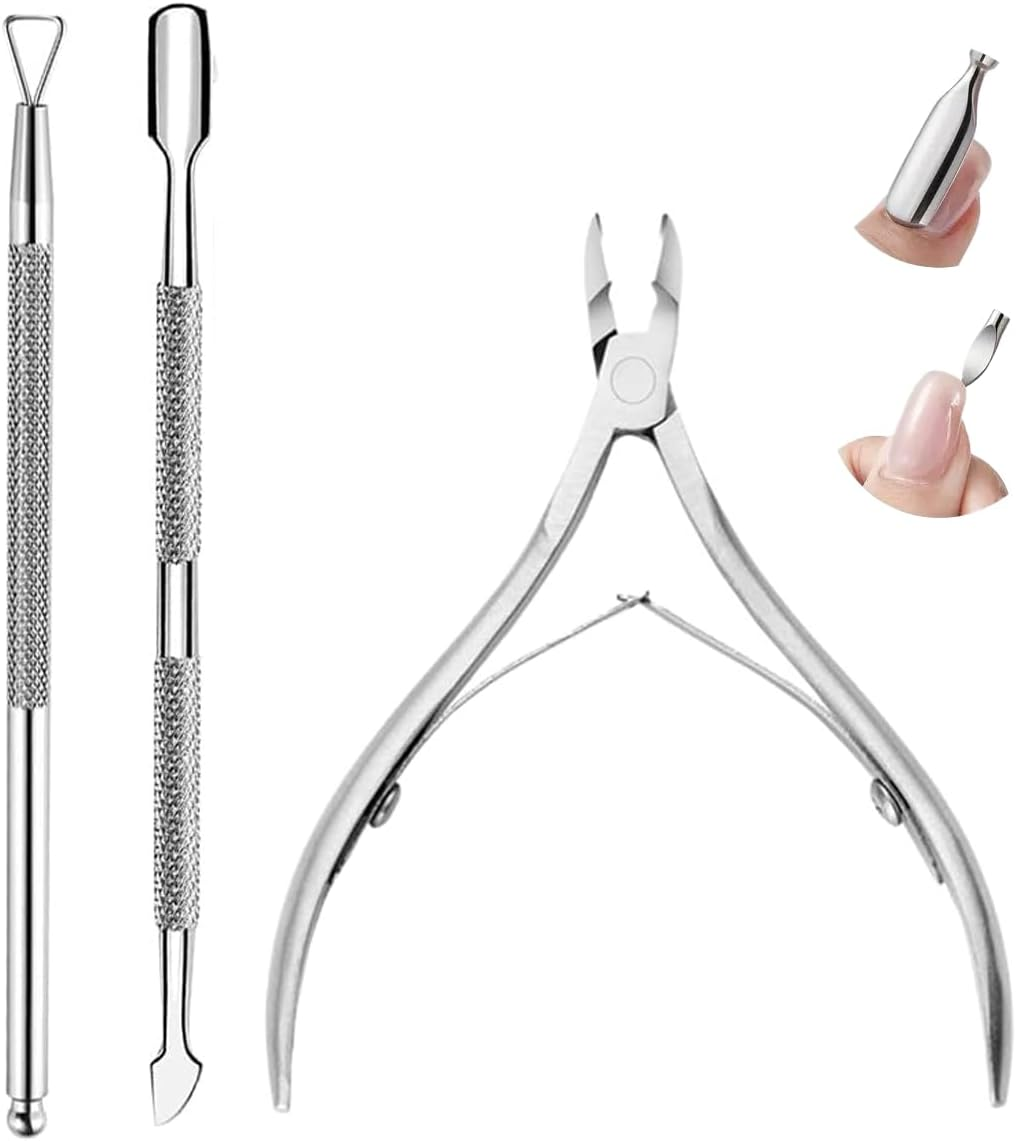 Ruayia 3-Piece Cuticle Nipper Set, Cuticle Trimmer with Cuticle Remover, Stainless Steel Cuticle Pusher and Cuticle Nipper and Nail Scraper, Tool for Manicure and Pedicure - Silver