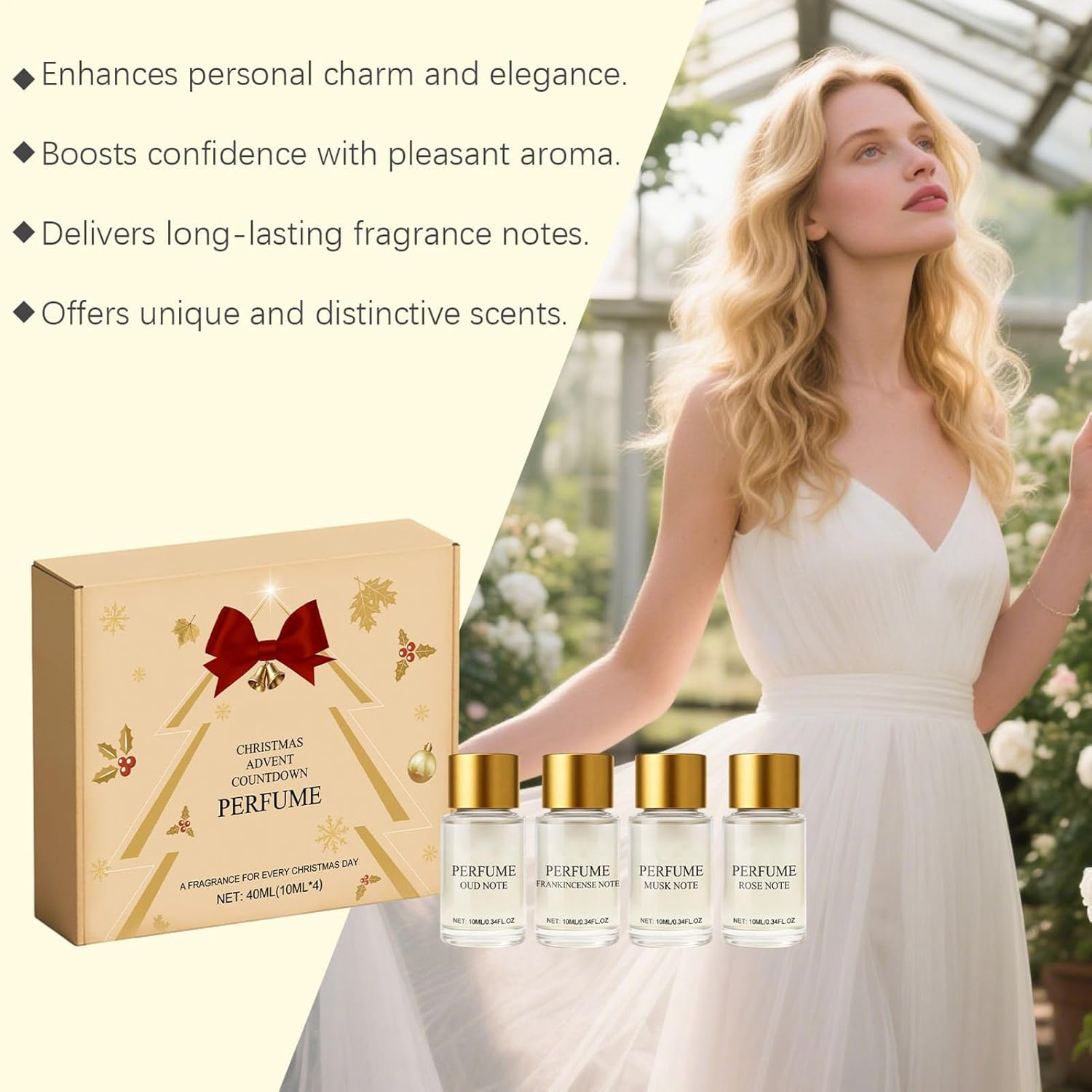 Christmas Advent for Women - Perfume Beauty Set, Valentine Gift, 4 Smells Perfume, for Girls Adults Holiday Birthday Valentine Daily Travel Commuting Party image number 1