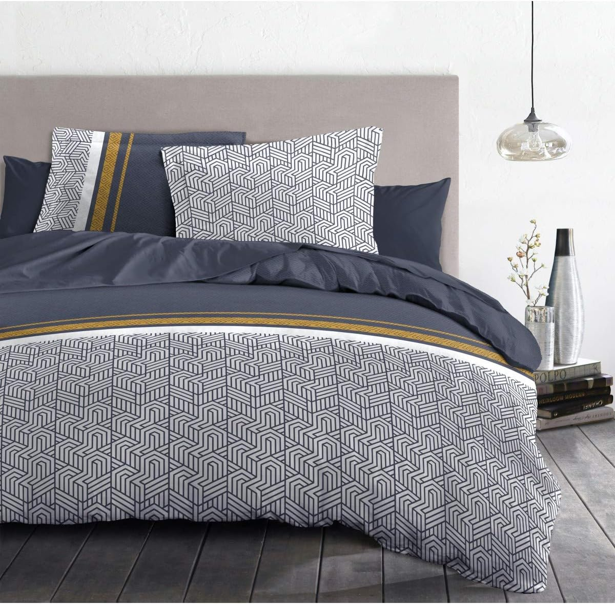 Home Linge Passion Duvet Cover - 3 Piece | 100% Cotton - 57 Thread | 2 Person - 240 X 260 Cm | Tilt Navy Blue image number 4