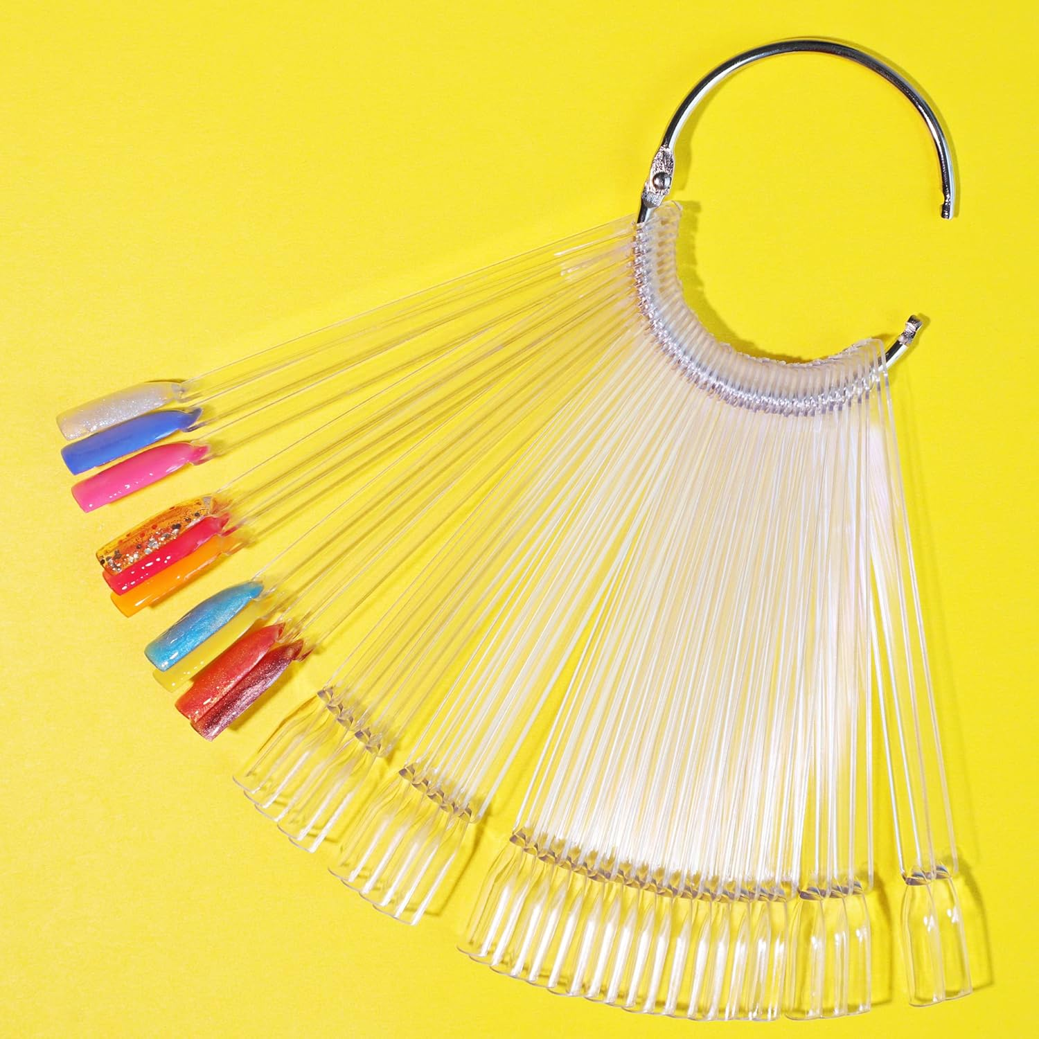 WOKIRO Pack of 50 Nail Display with Ring and Number Stickers 1-50, Presentation Tips Nails, Pattern Tips for Nails, Almond Practice Tips for Nail Colour Display, Nail Art Nail Tips (Transparent) image number 3