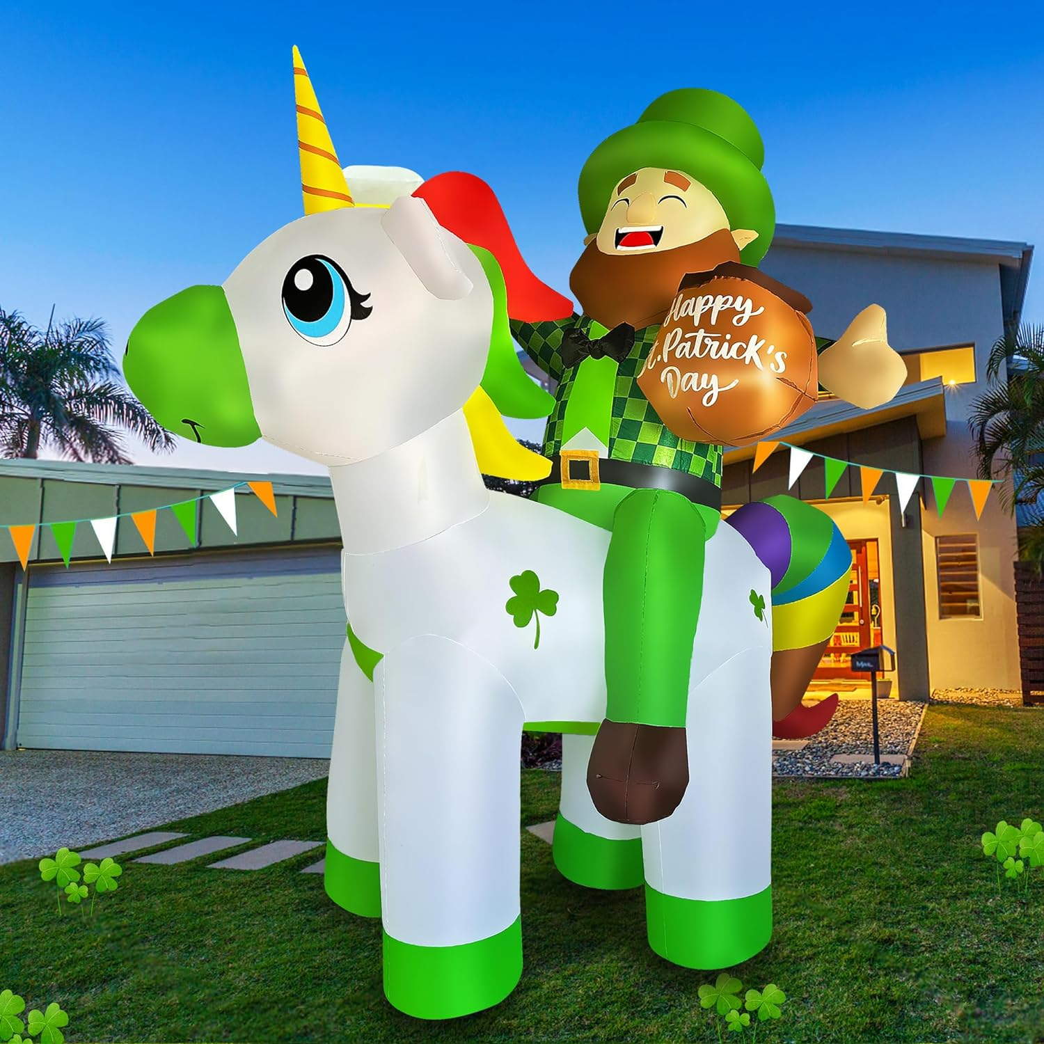 BLOWOUT FUN 6Ft St Patricks Day Inflatables Leprechaun Riding Unicorn Decoration LED Blow up Lighted Decor Indoor Outdoor Holiday Art Decor image number 5
