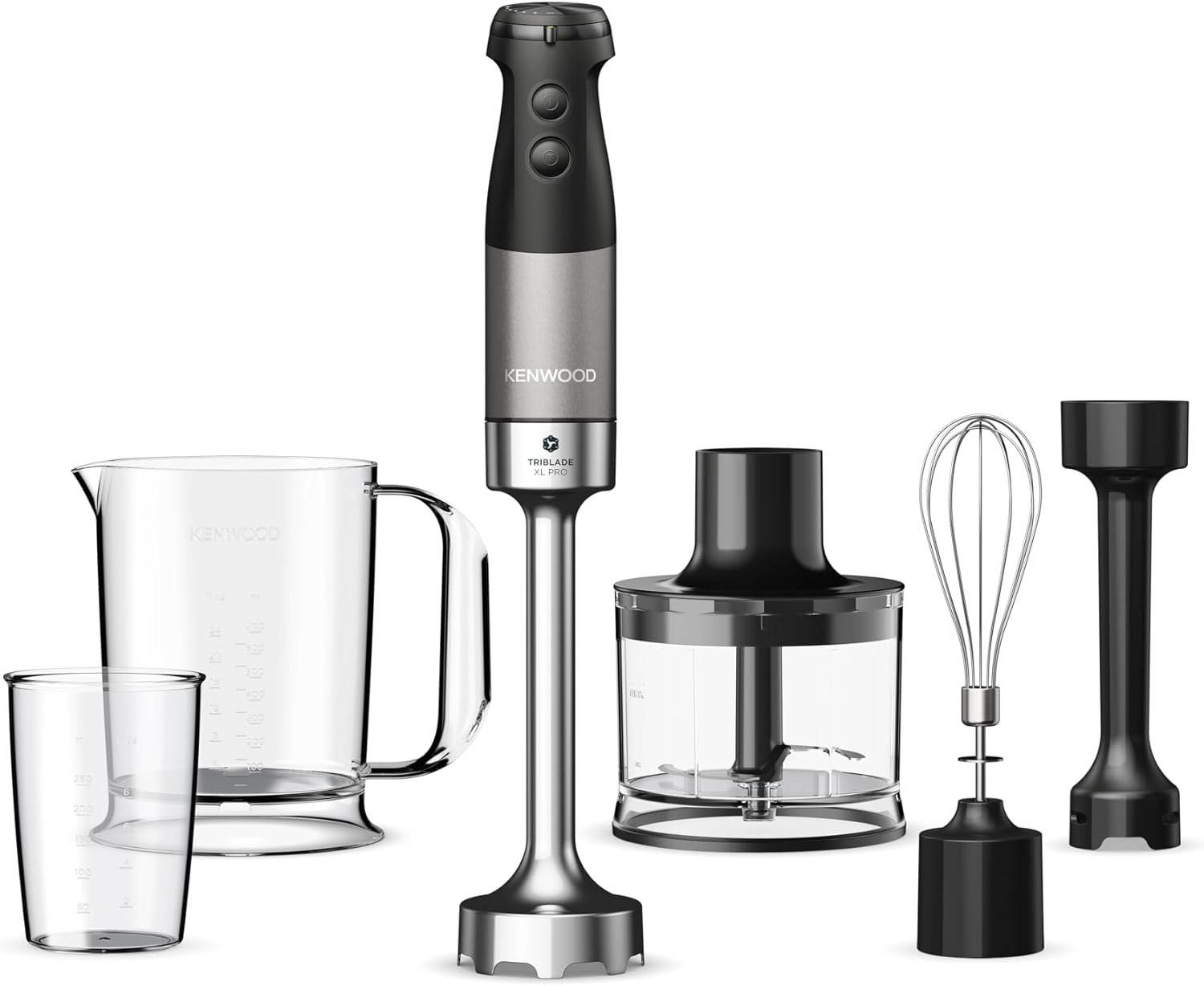 Kenwood Triblade XL Pro HBM80.322BK, Minipimer with Triblade System, Variable Speed + Turbo, Stainless Steel Shaft, Includes Chopper 500 Ml, Whisk, Emulsifier, 700 and 250 Ml Glasses, 1200 W, image number 1
