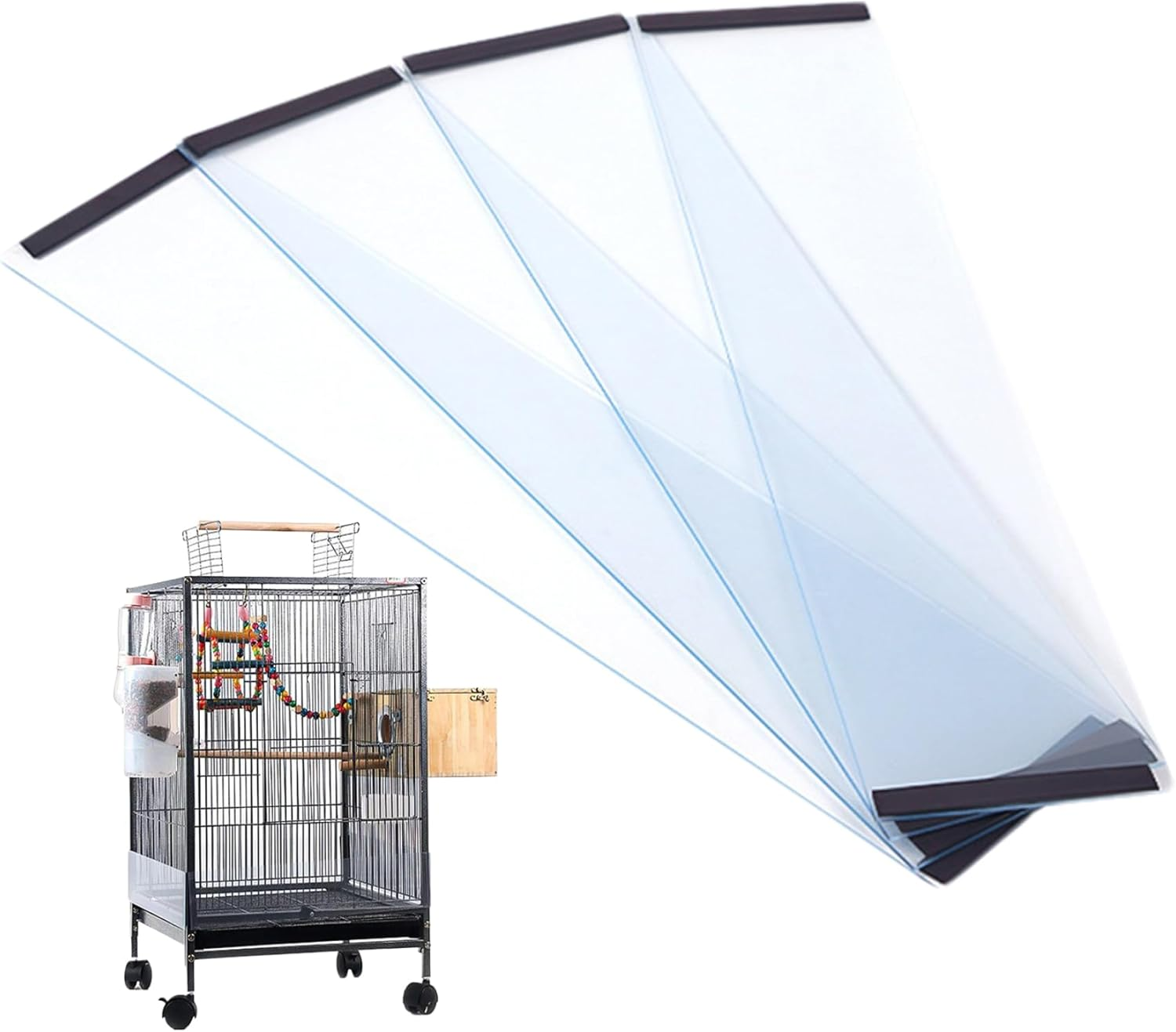 Bird Cage Seed Catcher Guard 4Pcs Anti-Scatter Mess-Free Bird Seed Catcher Transparent PVC Cage for Parrot, Parakeet, Macaw image number 5