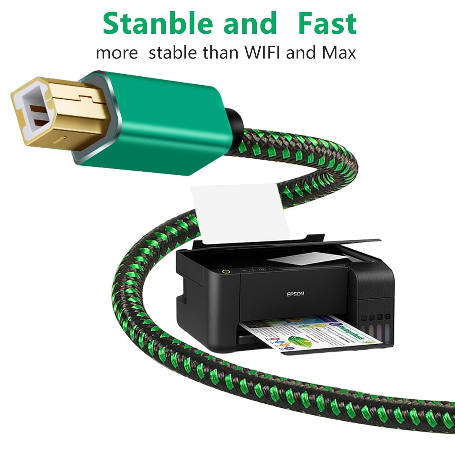 Printer Cable 3M, USB a to Type B Braided High Speed Data & Power Cord 2.0 Long Midi Replacement Cable for Printer/Midi Keyboard Piano DJ Controller/Computer Laptop and More