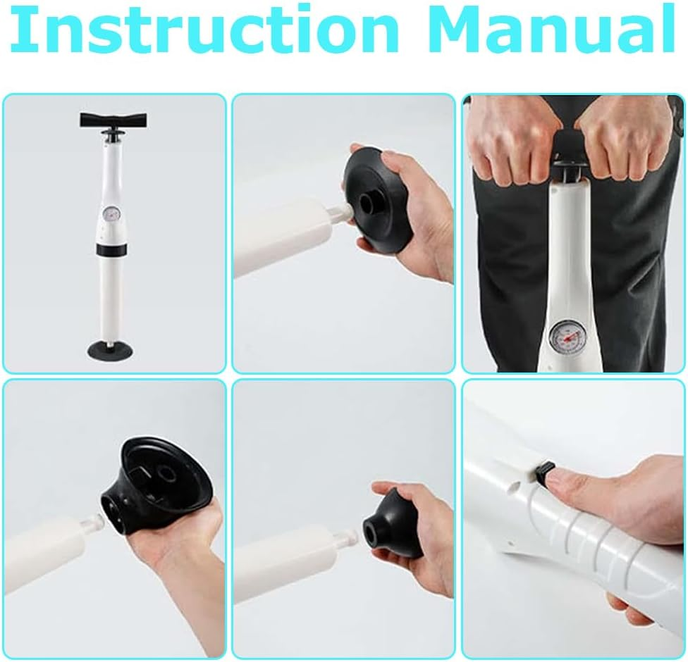 Toilet Plunger Unblocker, with Toilet Unclogging Head,Sink Drain Plug and Pump; Powerful Electric Dredge Equipment, High Pressure Drain Unclogging Tool, Multi-Purpose Air Pump Plunger image number 6