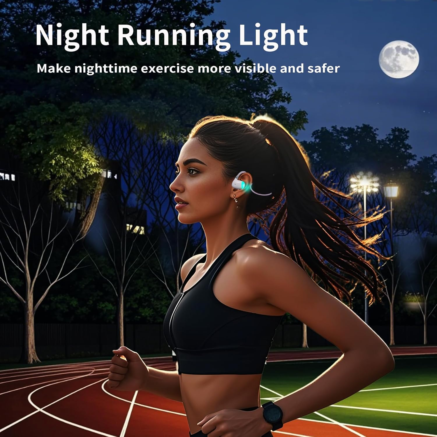 EJEAS X3 Air Conduction Sport Headphones, Bluetooth 5.3 Open-Ear Wireless Headphones with Night Running Light, Suitable for Night Running, Cycling, Sports (Purple) - Green image number 3