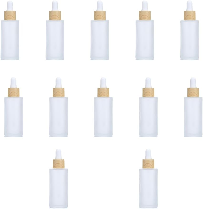 12 Packs 30Ml Frosted Glass Dropper Bottles for Essential Oils with Wooden Caps Empty Glass Liquid Container Holder with Wooden Lids for Travel Home Store Use,Travel Perfume