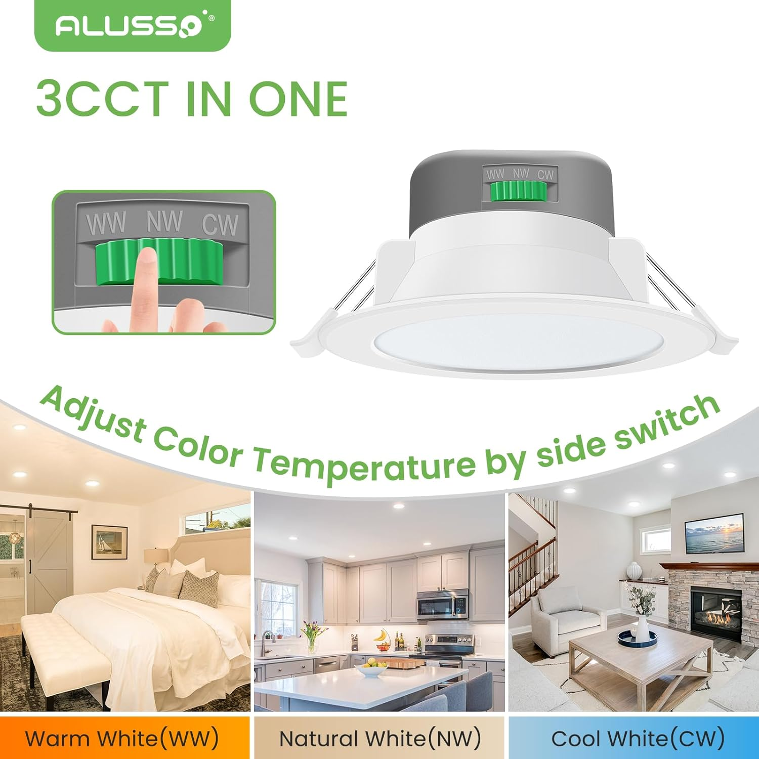 ALUSSO LIGHTING 13W LED Downlight 1150Lm Warm Natural Cool White 3000K 4000K 5700K Changeable Dimmable Flat White round 90Mm Cutout Recessed Ceiling Spot Light 230V IP44 Waterproof 10Pack image number 6