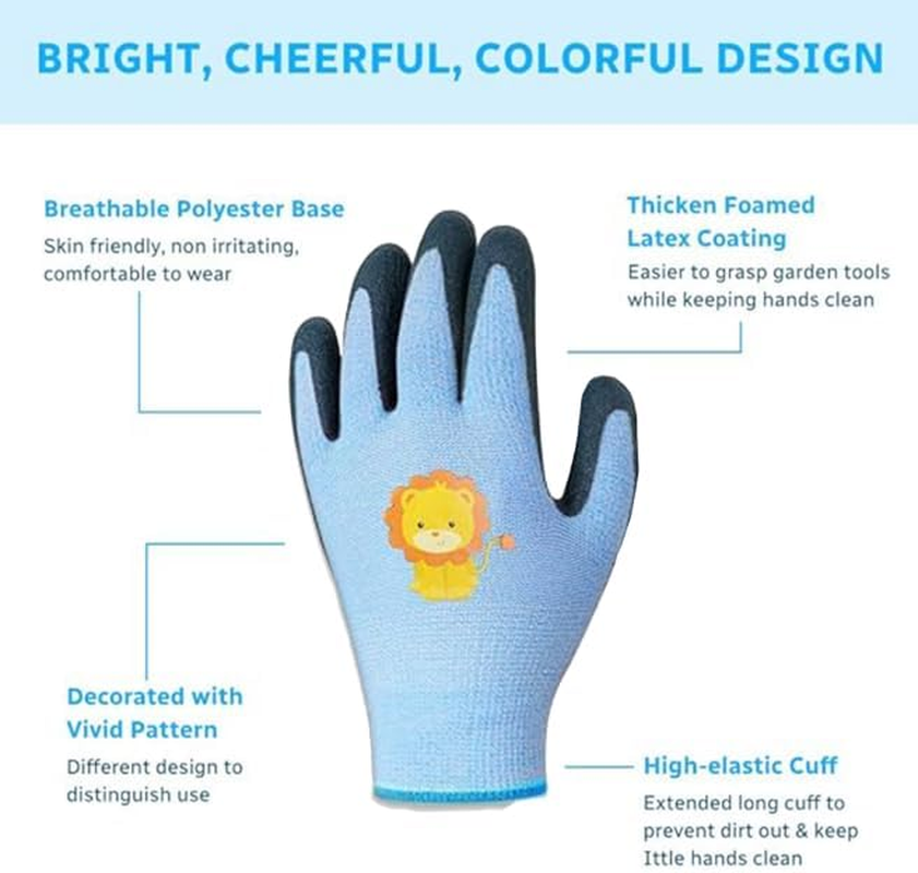 Fokmuaex 3 Pcs Kids Gardening Gloves for Boys & Girls Age 3-9, Toddler Safety Work Gloves, Comfortable Children'S Garden Gloves for Outdoor Planting Play image number 3