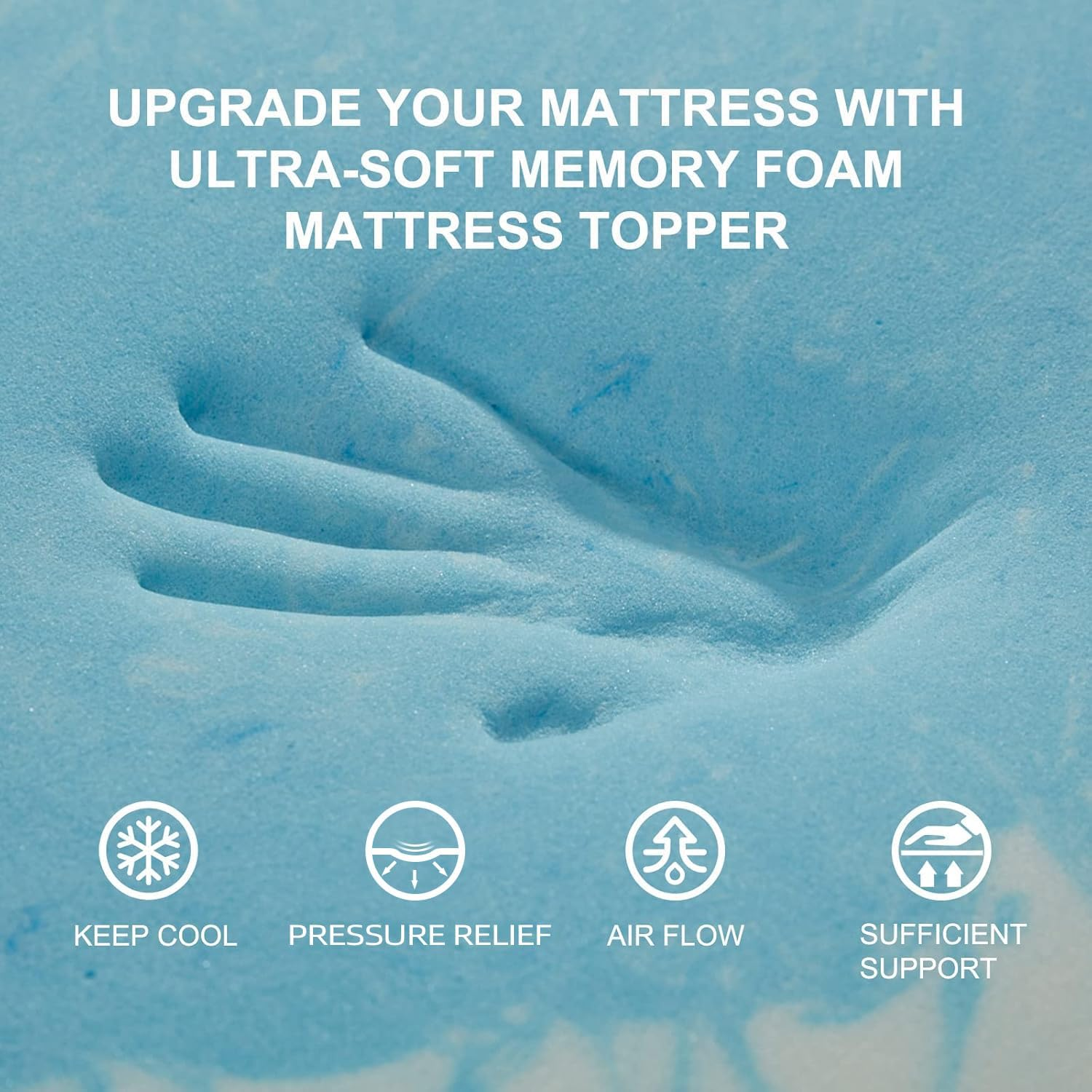 SINWEEK 3 Inch Mattress Topper 5-Zone Memory Foam Mattress Topper Pressure Relieve Soft Mattress Pad, Certipur-Us Certified, Queen Size Blue image number 5