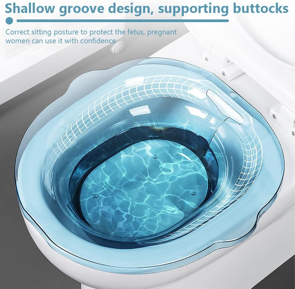 Pet Transparent Blue Sitz Bath Basin, Portable Care Tub, Hemorrhoid Soaking Pot, Ergonomic Design for Fits Standard Toilets, Easy Cleaning image number 2